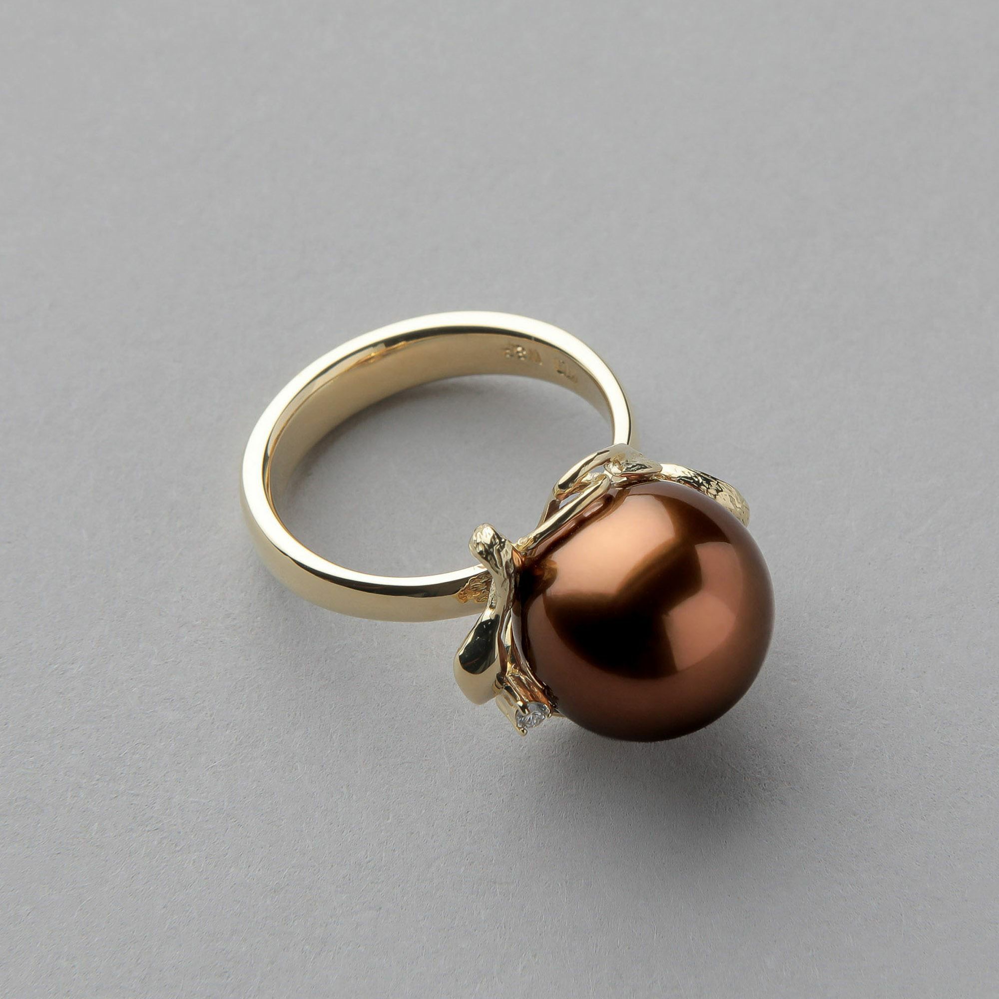 Chocolat タヒチ黒蝶真珠 リング 12mmUP K18YG | 南洋真珠リング 