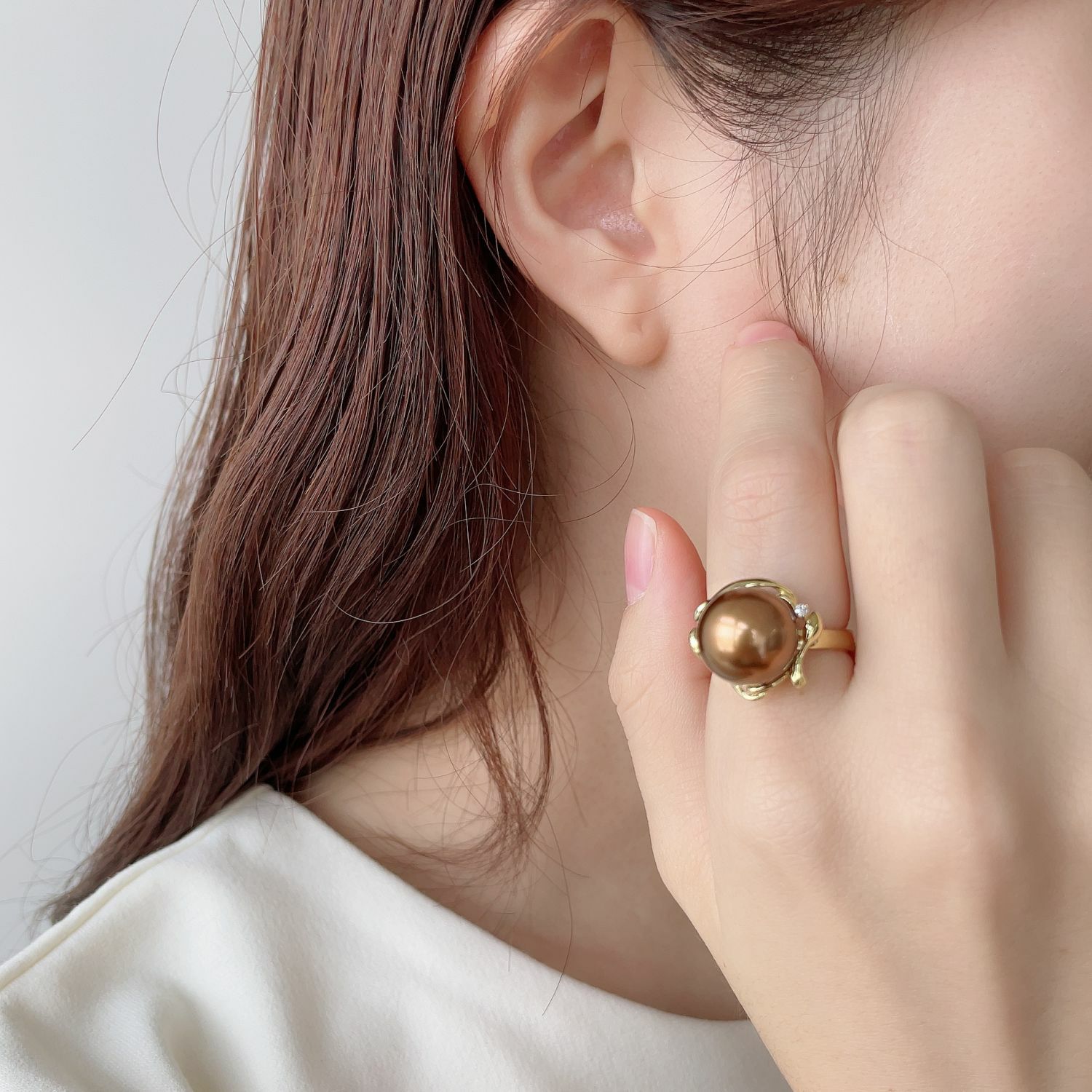 Chocolat タヒチ黒蝶真珠 リング 12mmUP K18YG | 南洋真珠リング 