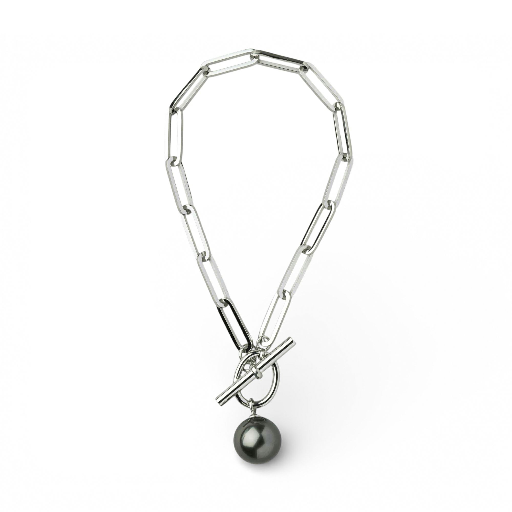 Tahitian+ タヒチ黒蝶真珠 チェーンブレスレット　11mmUP SUS316L