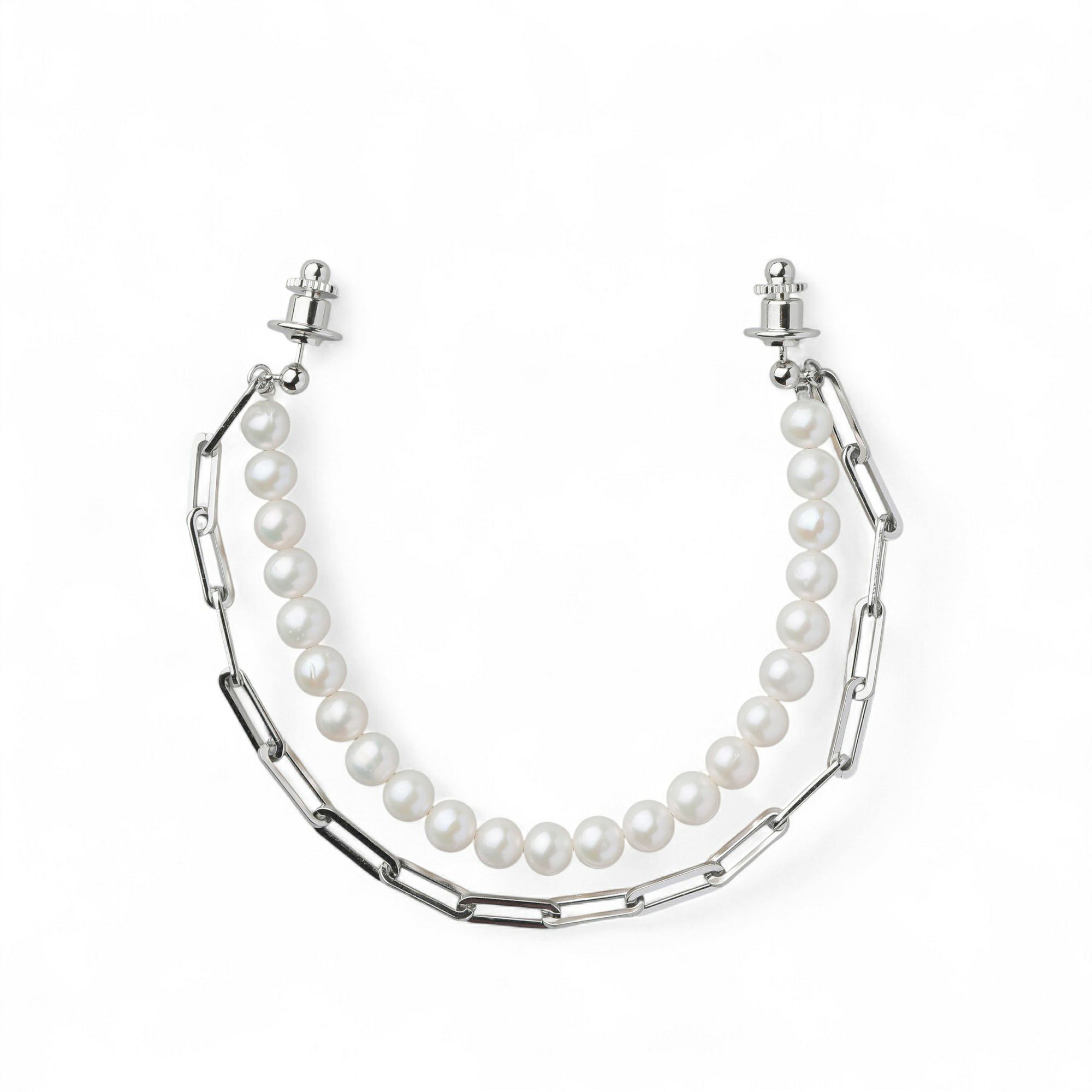 淡水真珠 襟チェーンブローチ6.5-7.0mm SUS316L