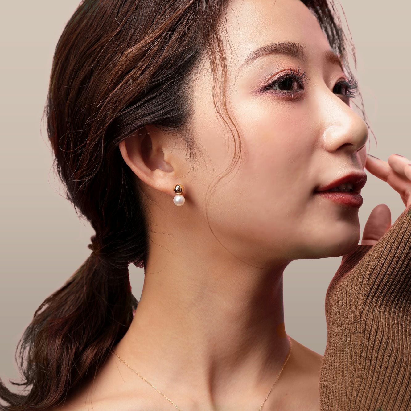 BonBon あこや真珠 ピアス7.0-7.5mm メタルボールK18YG | あこや真珠