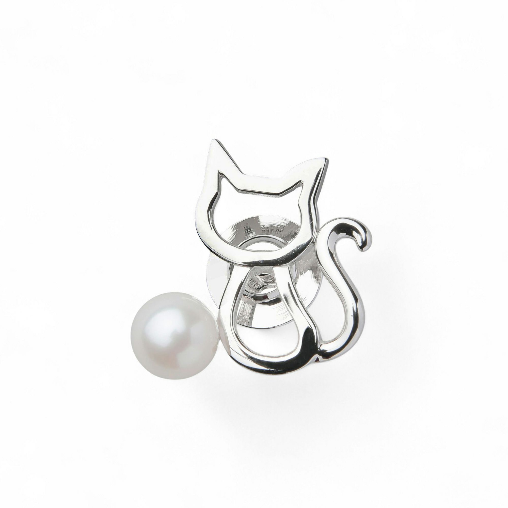  あこや真珠 ブローチ 猫7.0-7.5mm SV925
