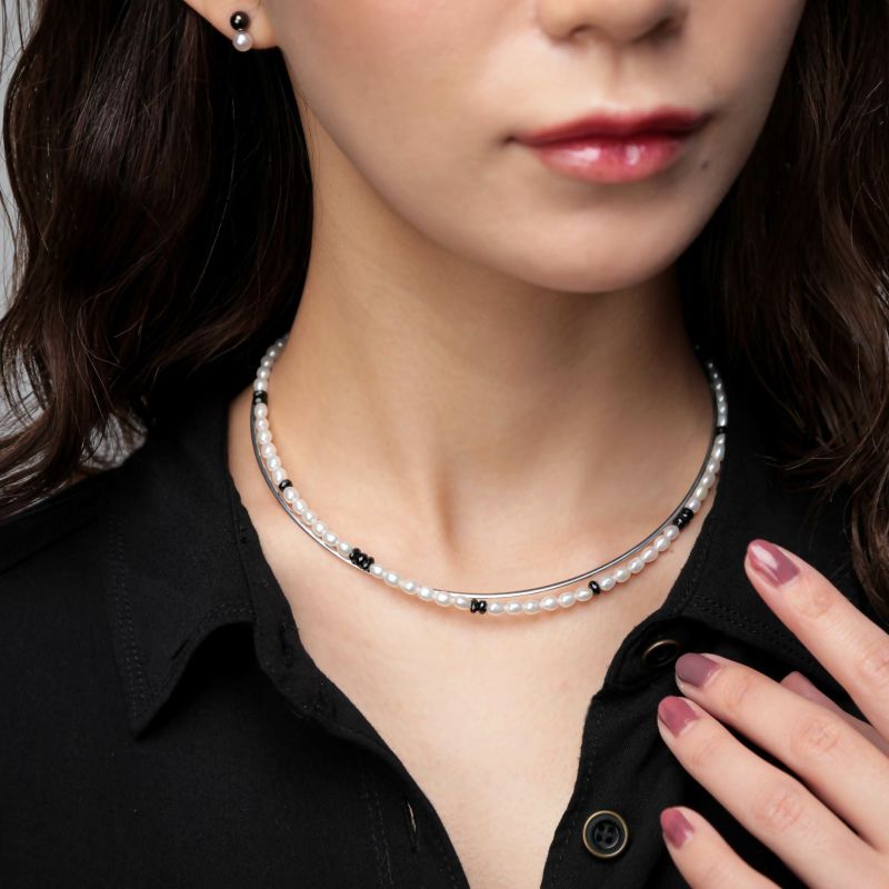 淡水真珠×ブラックスピネル ネックレス 3.5-4.0mm 淡水真珠ネックレス