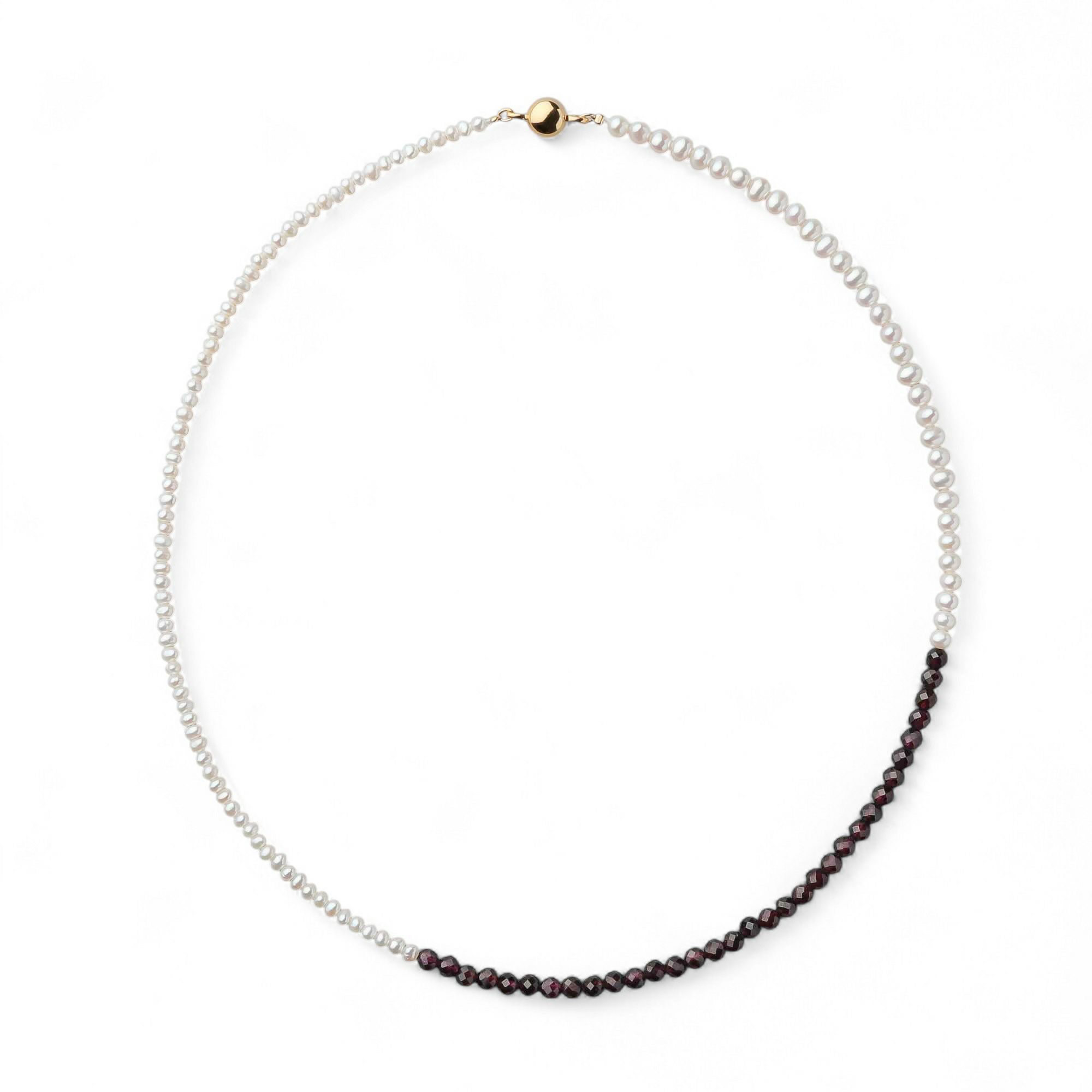 淡水真珠×ガーネット ネックレス　2.5-5.0mm ミックス