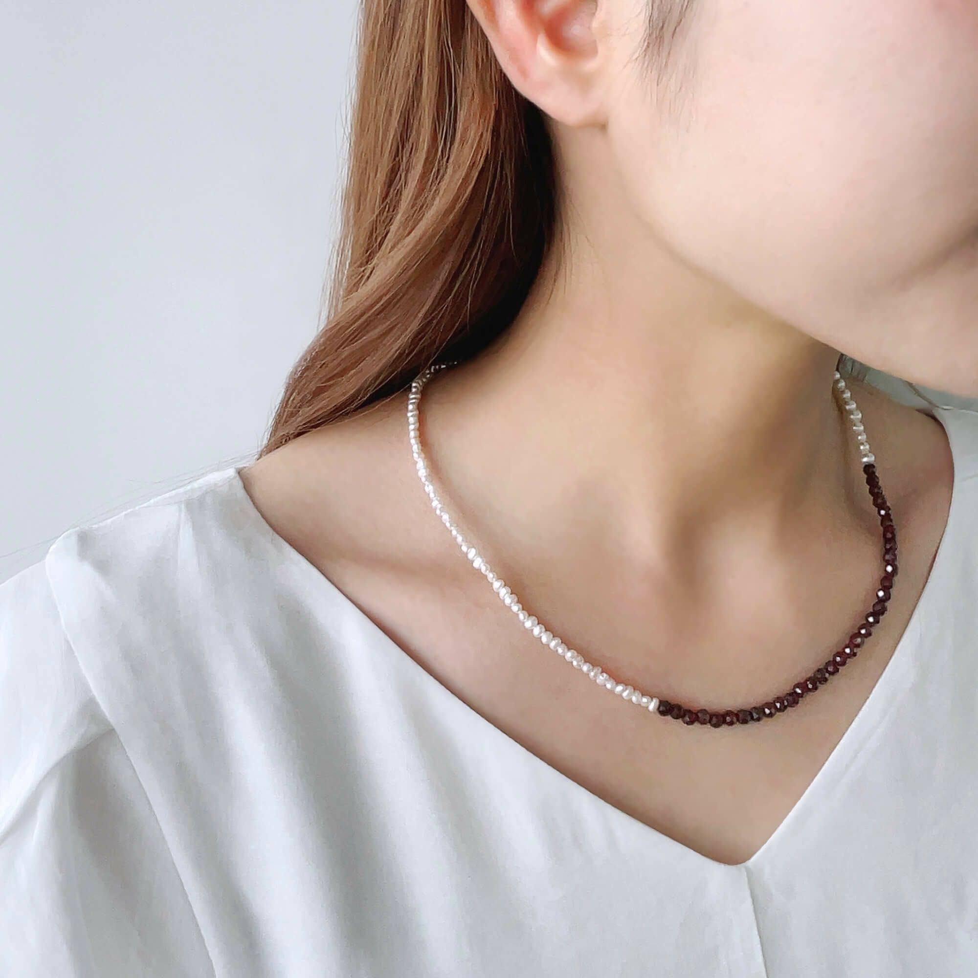 淡水真珠×ガーネット ネックレス 2.5-5.0mm ミックス | 淡水真珠 