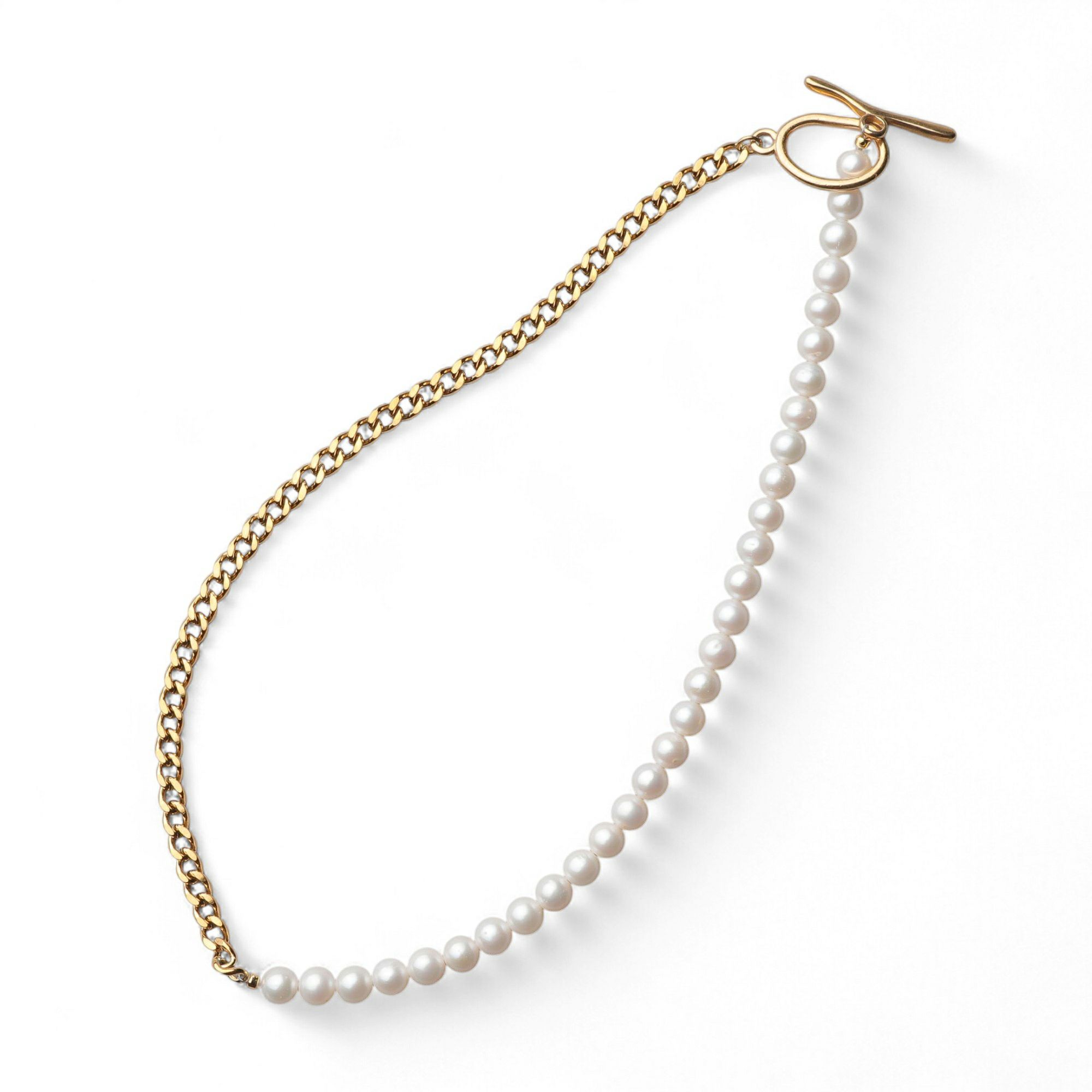 淡水真珠 ハーフチェーンネックレス　6.5-7.0mm SUS316L GP キヘイ