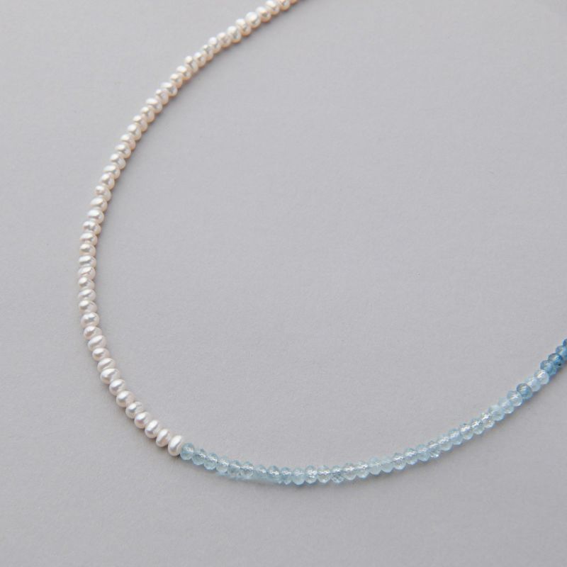 淡水真珠×アクアマリン ネックレス　2.5-3.2mm ハーフ