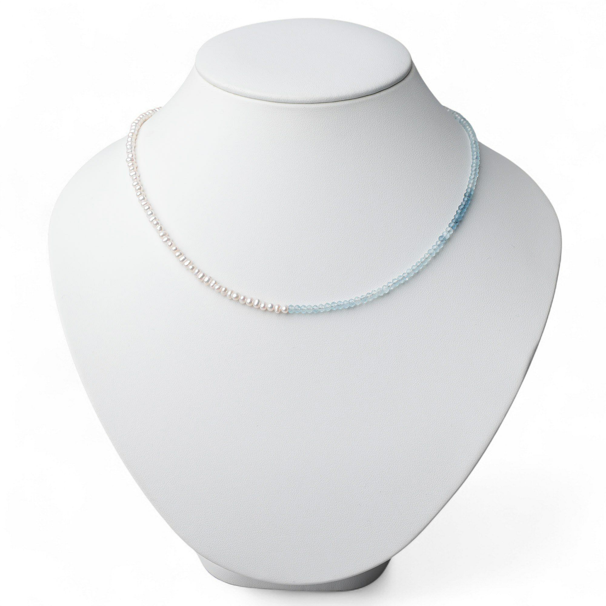 淡水真珠×アクアマリン ネックレス　2.5-3.2mm ハーフ