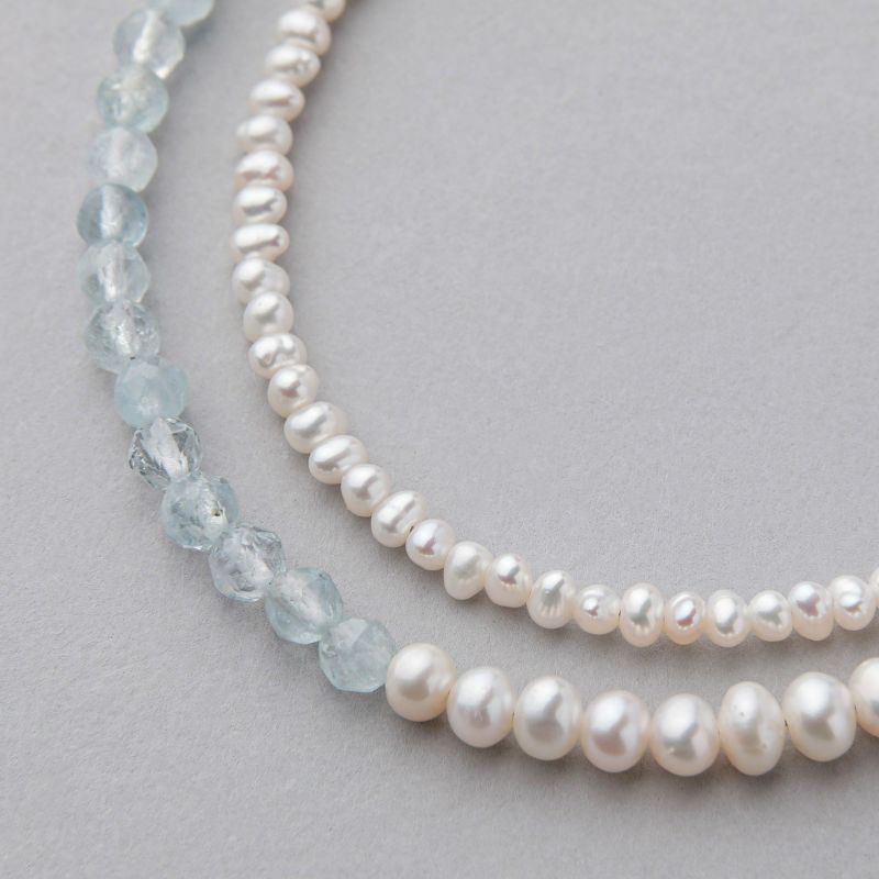 淡水真珠×アクアマリン ネックレス　2.5-5.0mm ミックス