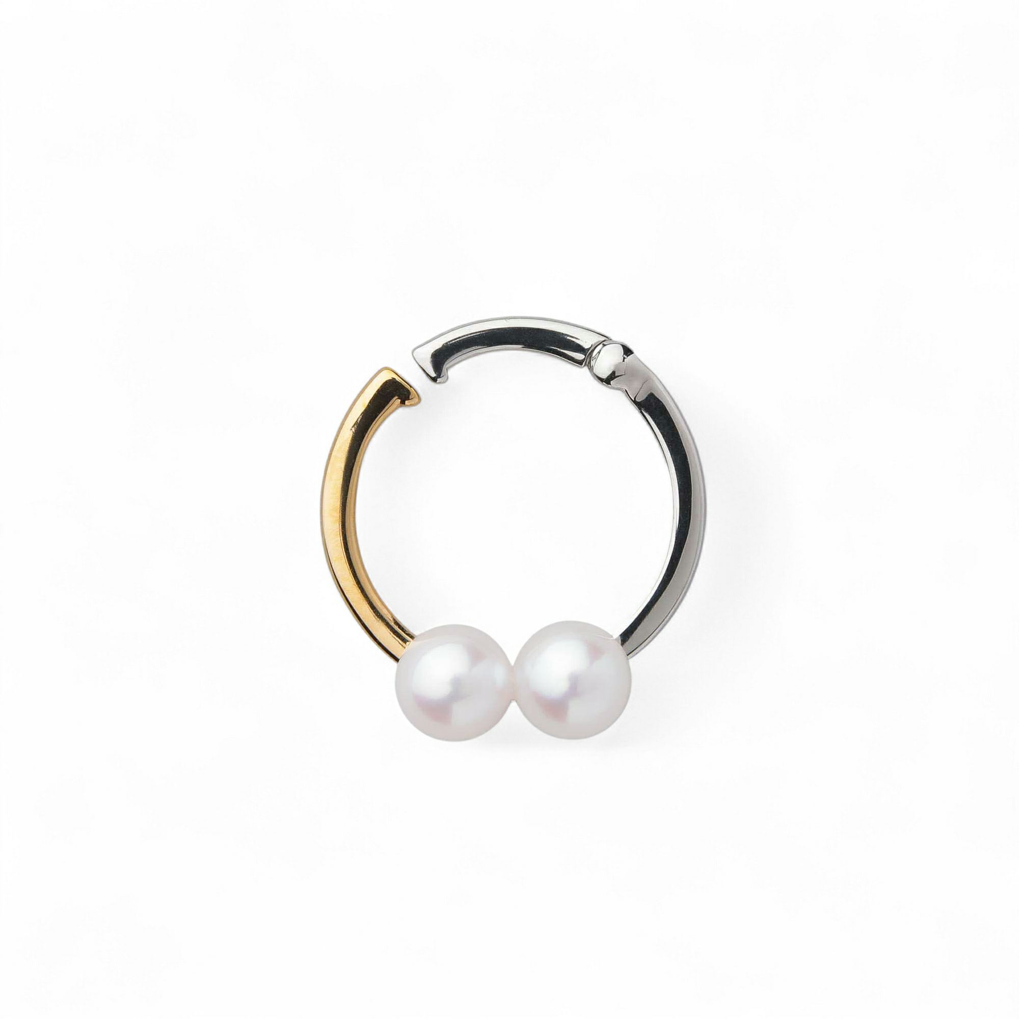 duocolor あこや真珠 2粒イヤーカフ　9mmUP SV925 コンビカラー