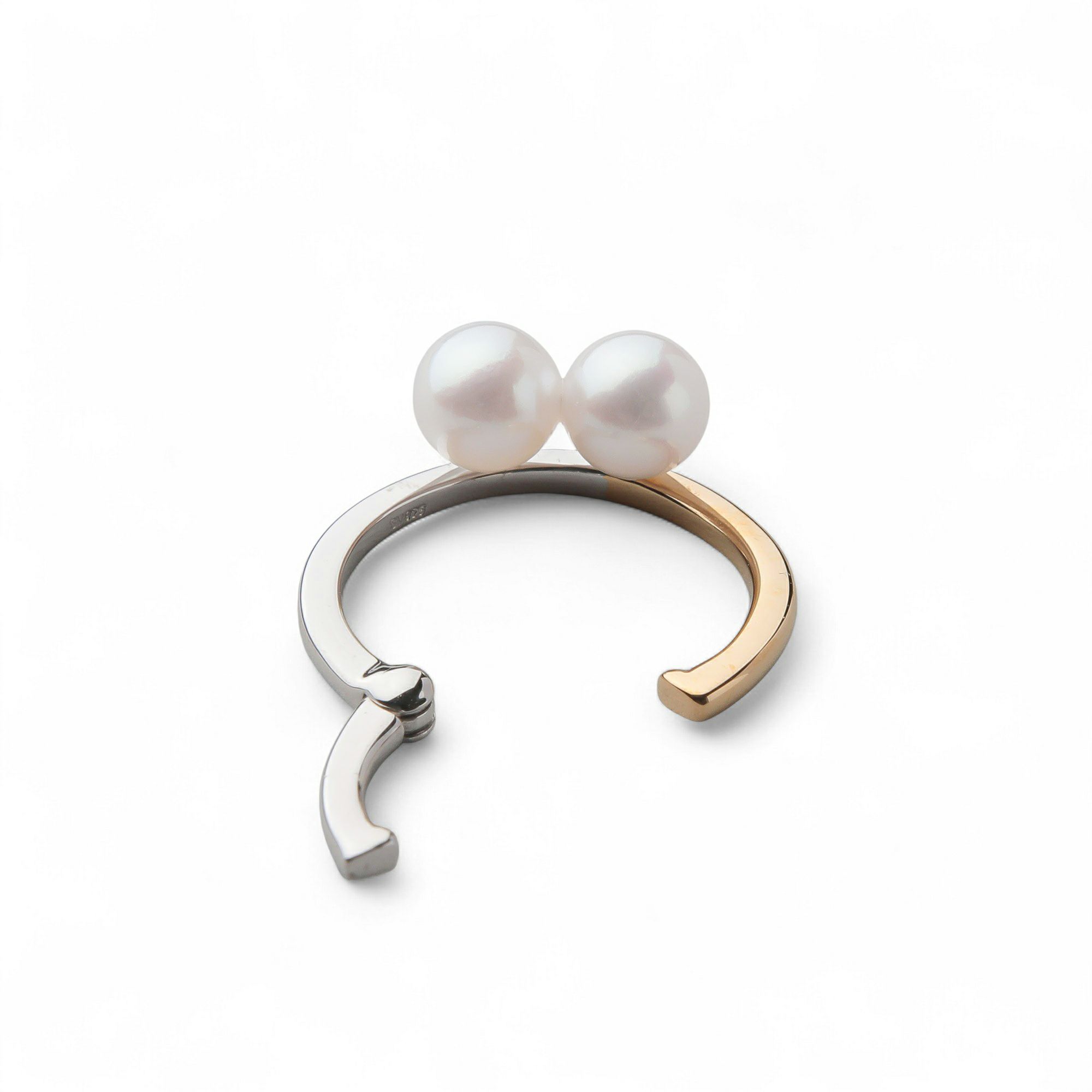 duocolor あこや真珠 2粒イヤーカフ　9mmUP SV925 コンビカラー