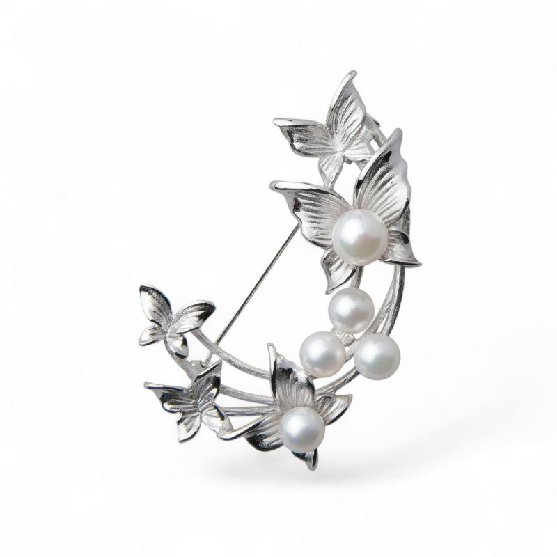 あこや真珠 蝶 ブローチ5.5-7.0mm SV925