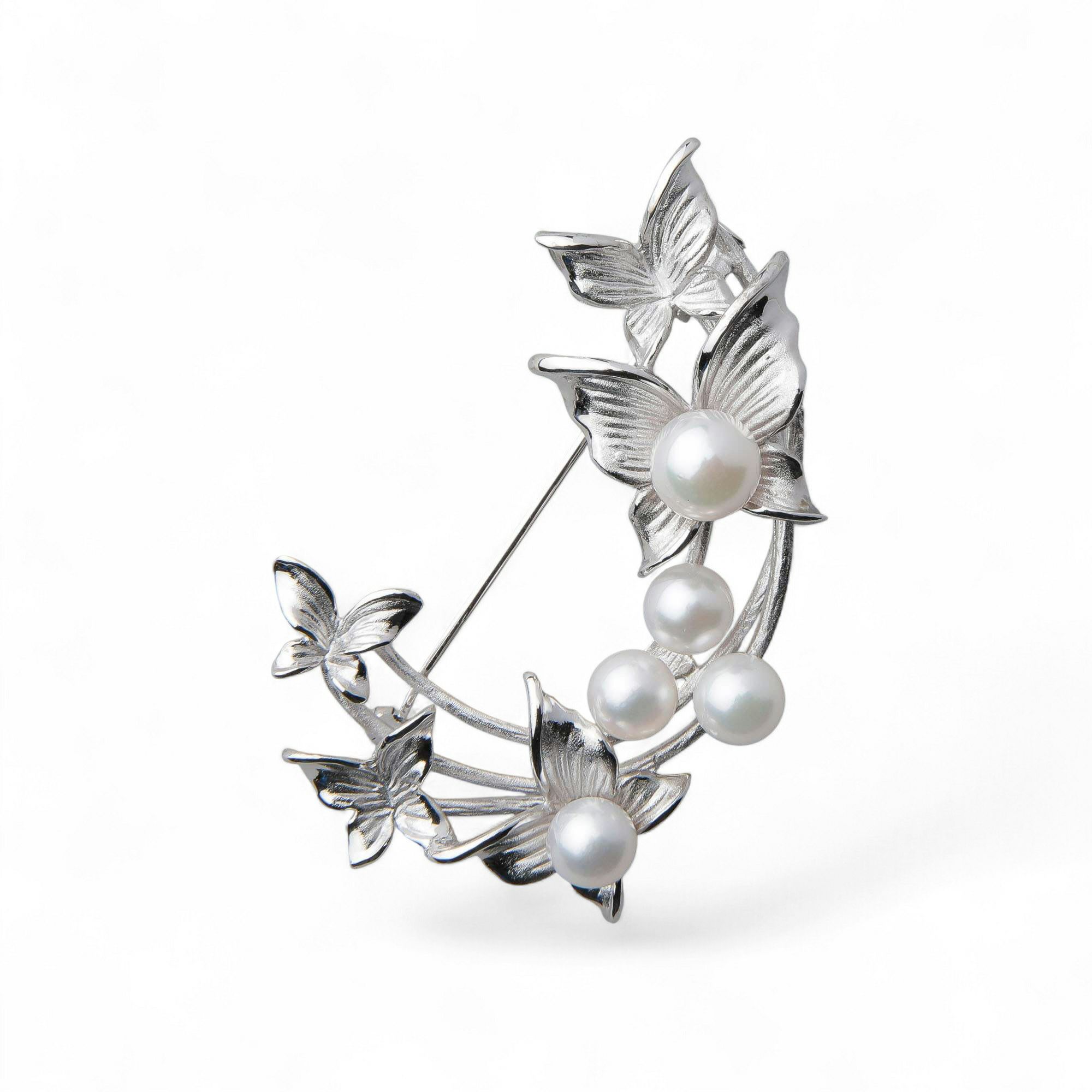 あこや真珠 蝶 ブローチ5.5-7.0mm SV925