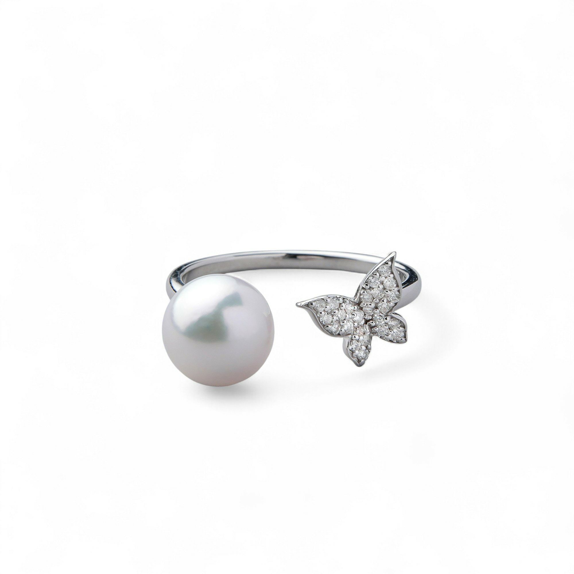 あこや真珠 蝶 リング7.5-8.0mm K18WG