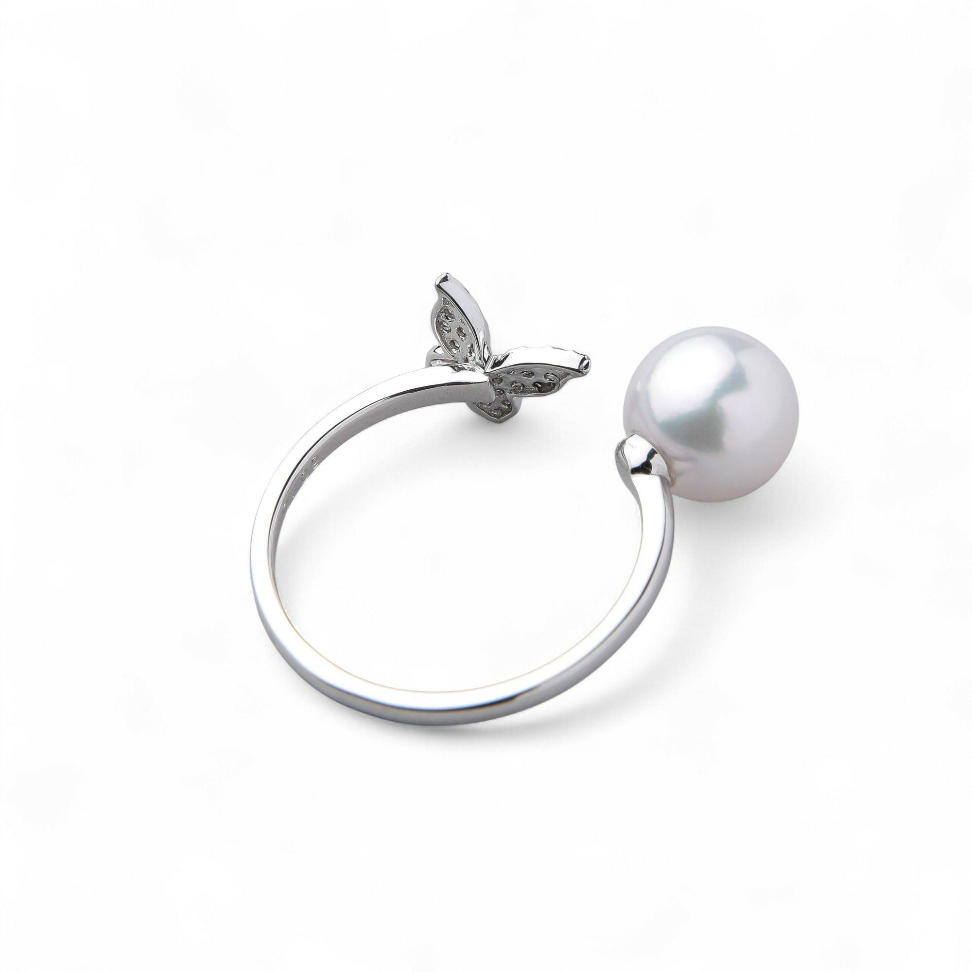 あこや真珠 蝶 リング7.5-8.0mm K18WG