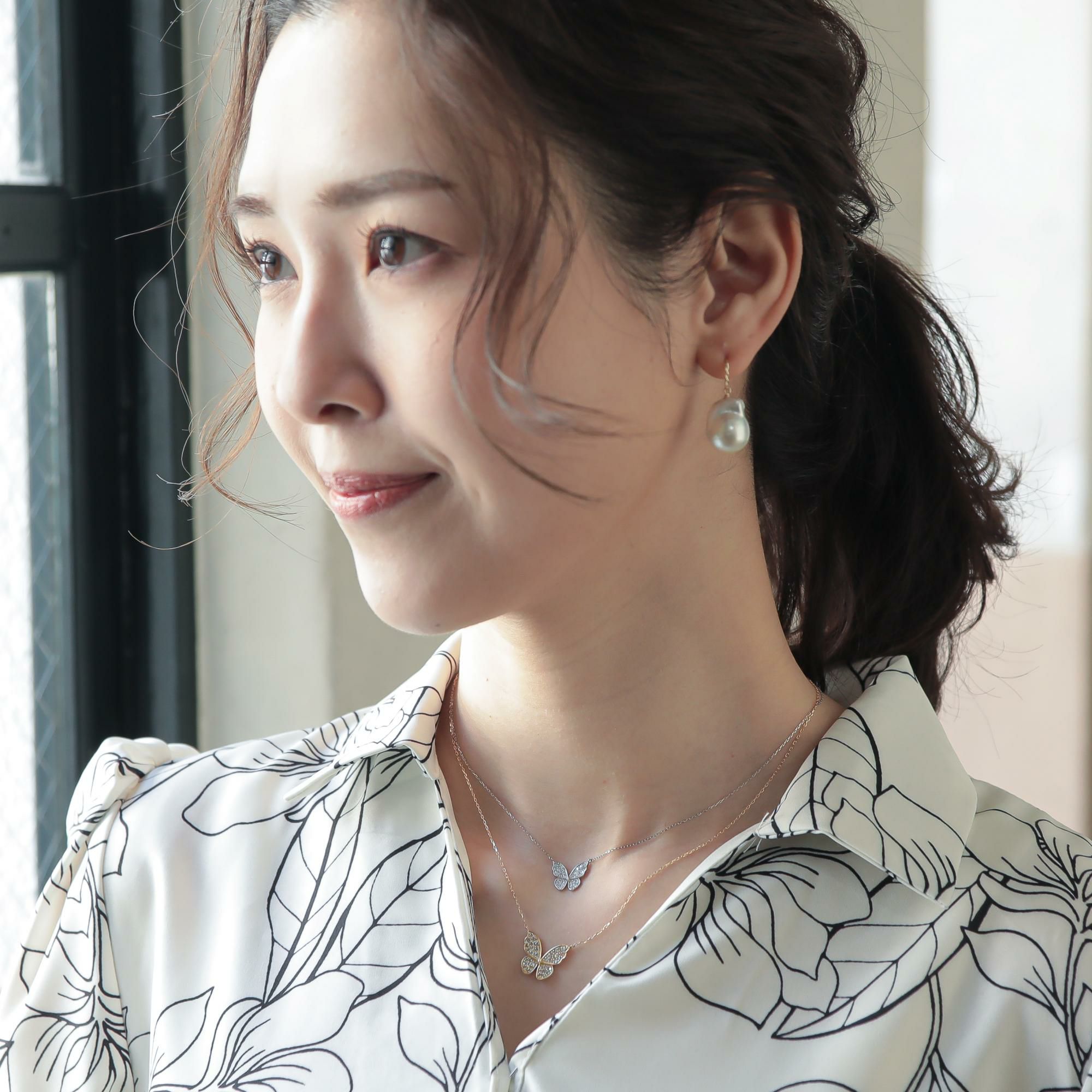 petit amie ダイヤモンド 蝶 ペンダント K18YG 0.50ct 40cm (M 