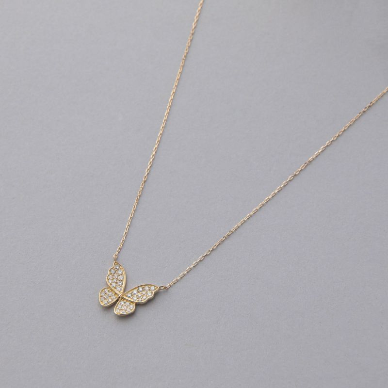ダイヤモンド 蝶 ペンダントSK18YG　0.20ct 40cm