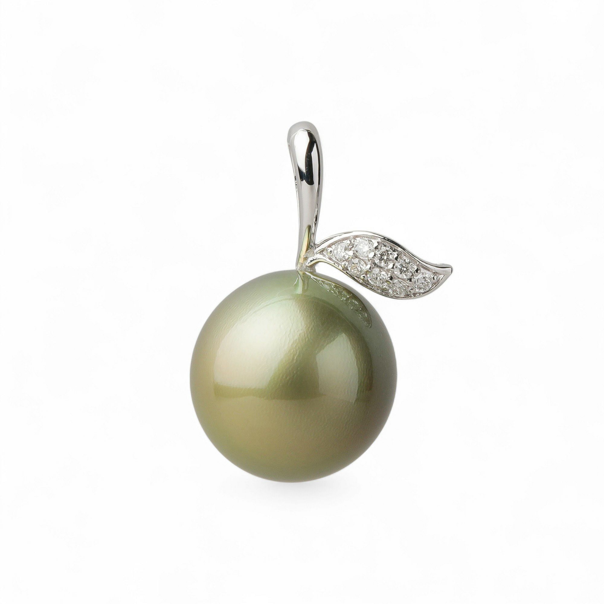 Pistachio タヒチ黒蝶真珠 ペンダントトップ　14mmUP K18WG 　リンゴ