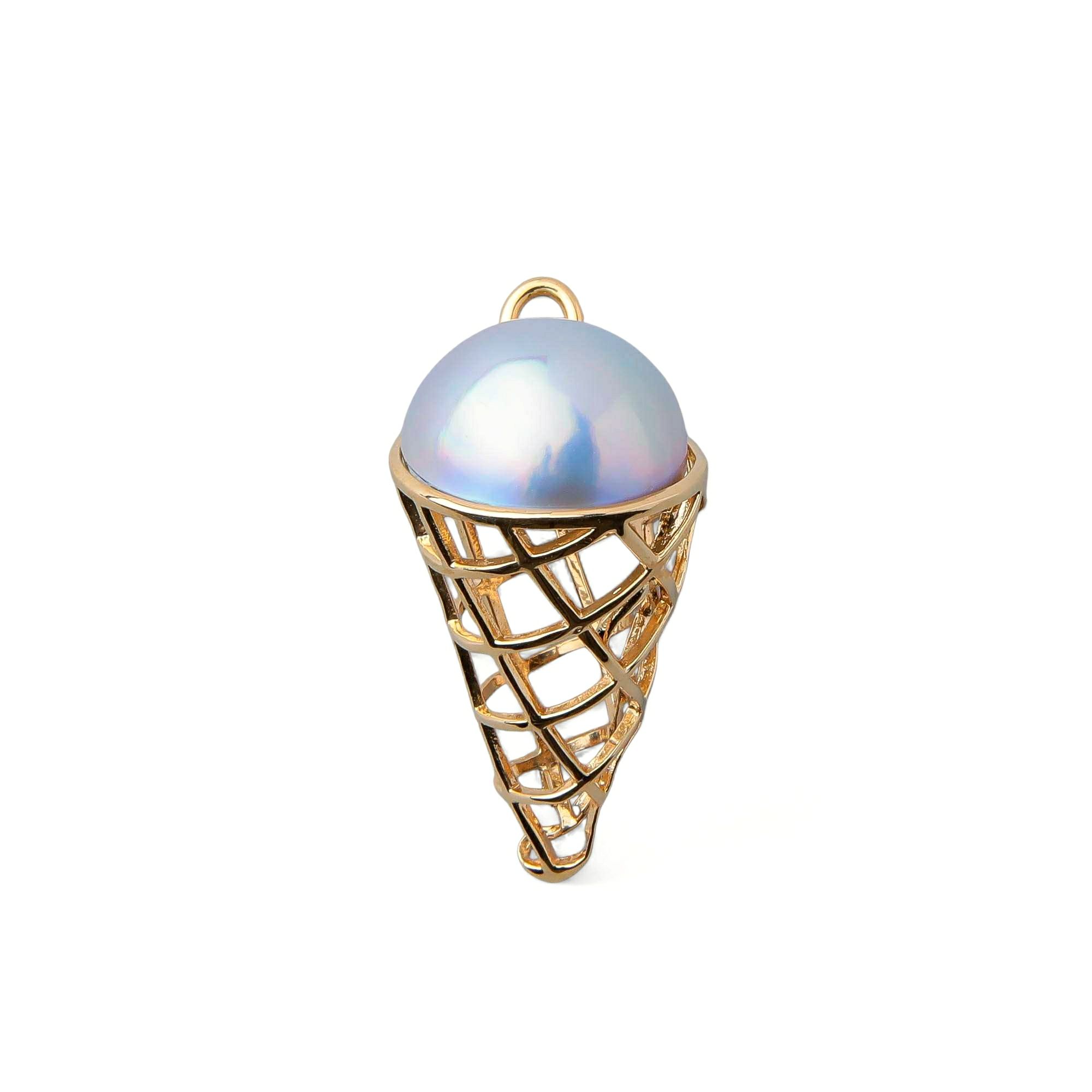 マベ真珠　ペンダントトップK18YG ブルー アイスクリーム