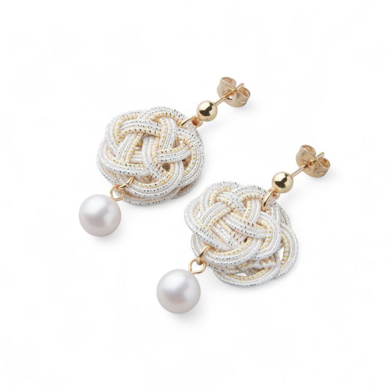 あこや真珠 水引 ピアス7.5-8.0mm SUS316L GP　白×金