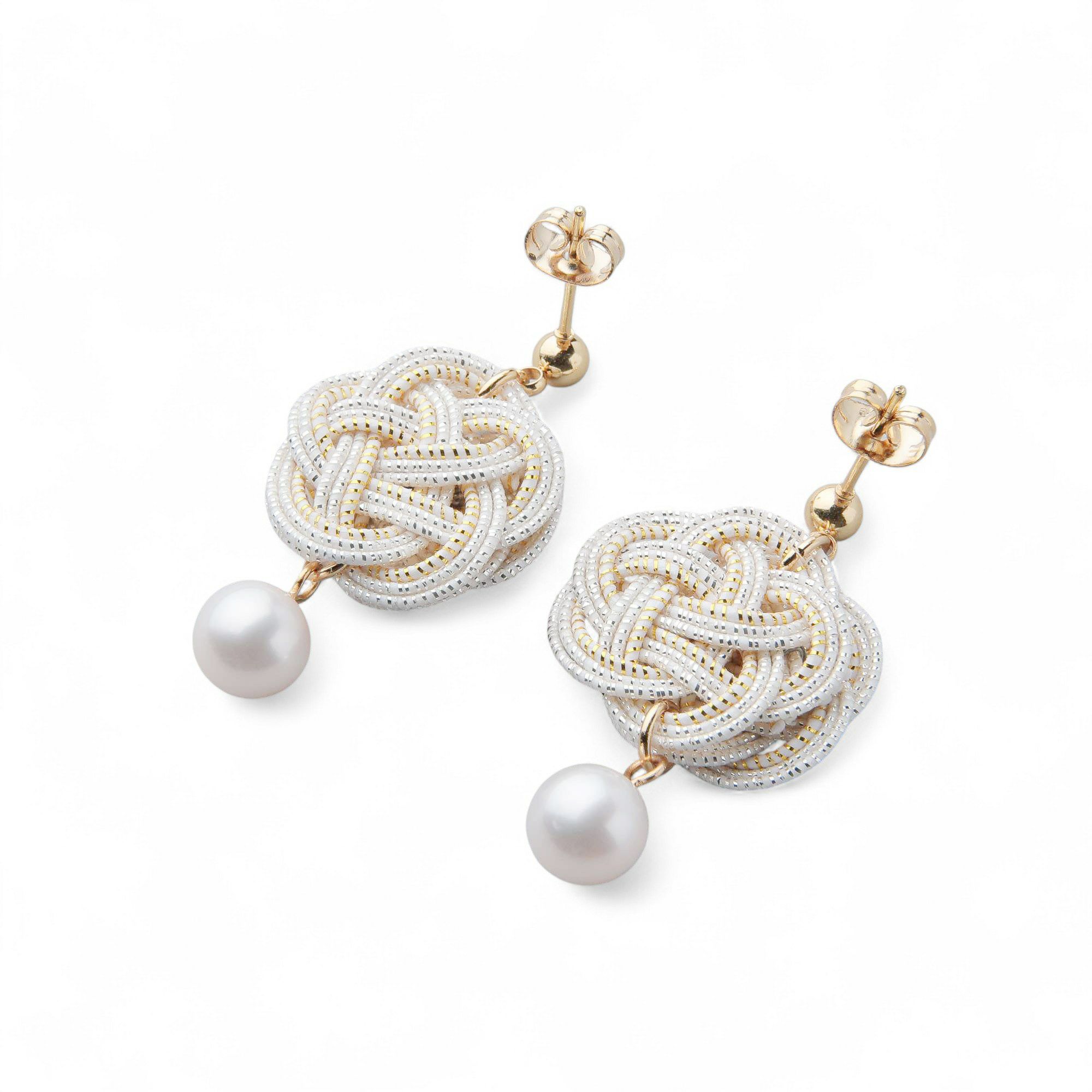 あこや真珠 水引 ピアス7.5-8.0mm SUS316L GP　白×金