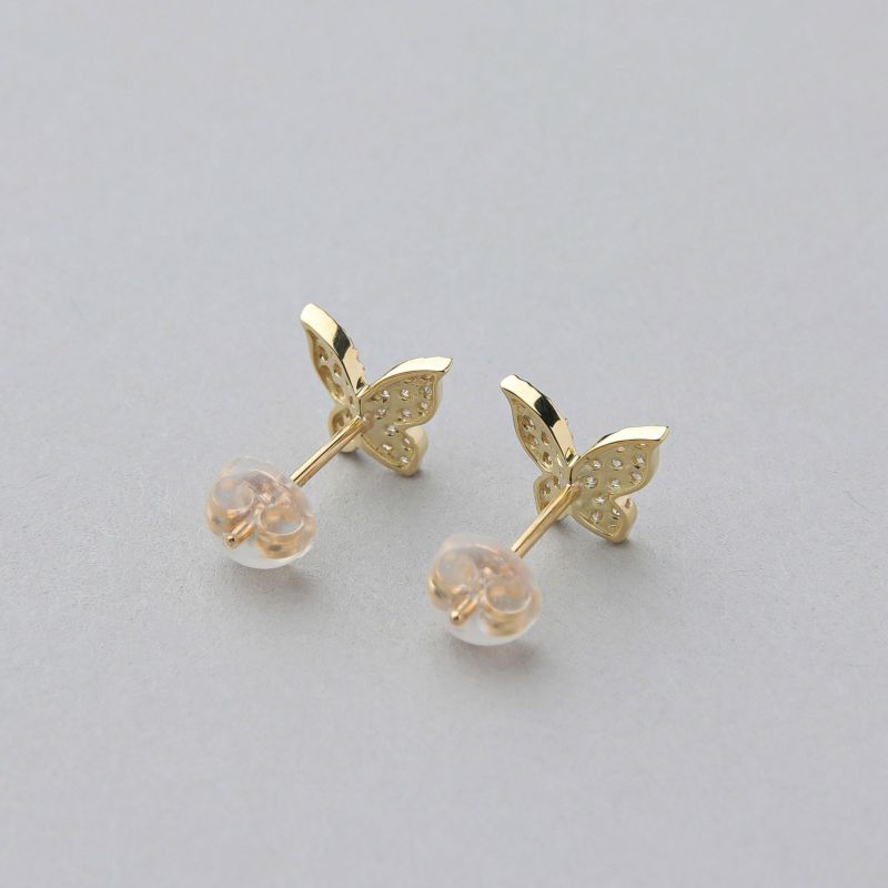 ダイヤモンド 蝶 ピアス K18YG　0.08ctx2