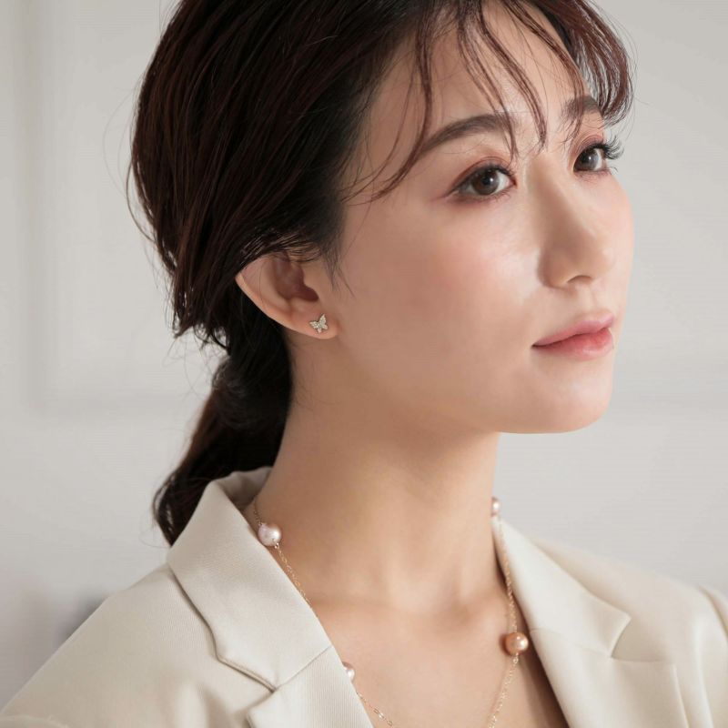WEB限定】petit amie ダイヤモンド 蝶 ピアス K18YG 0.08ctx2