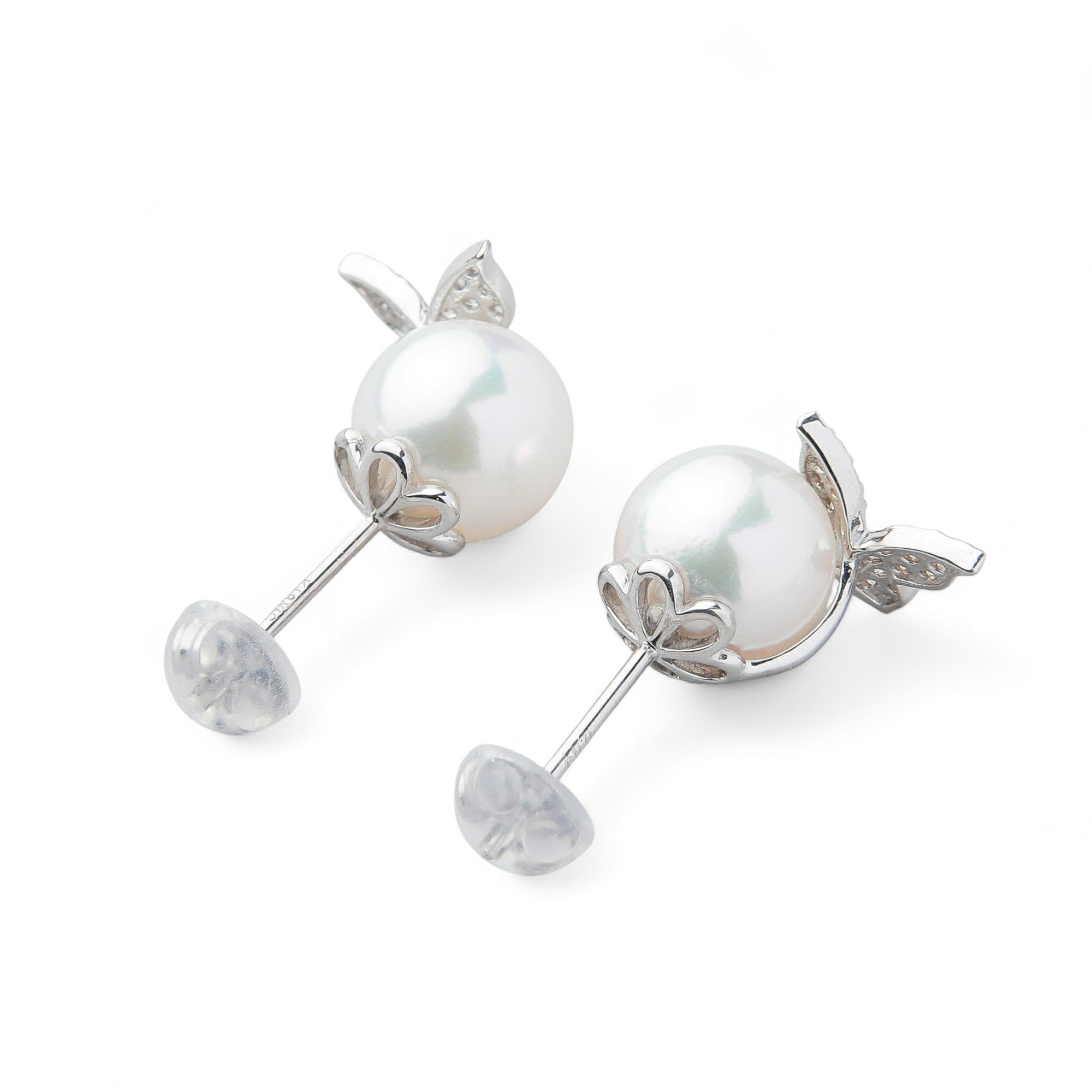 あこや真珠 蝶 ピアス7.5-8.0mm K18WG