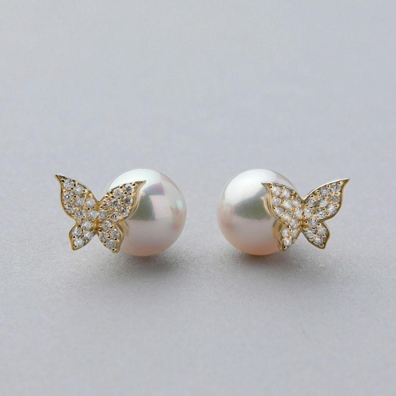 petit amie あこや真珠 蝶 ピアス 7.5-8.0mm K18YG | あこや真珠ピアス