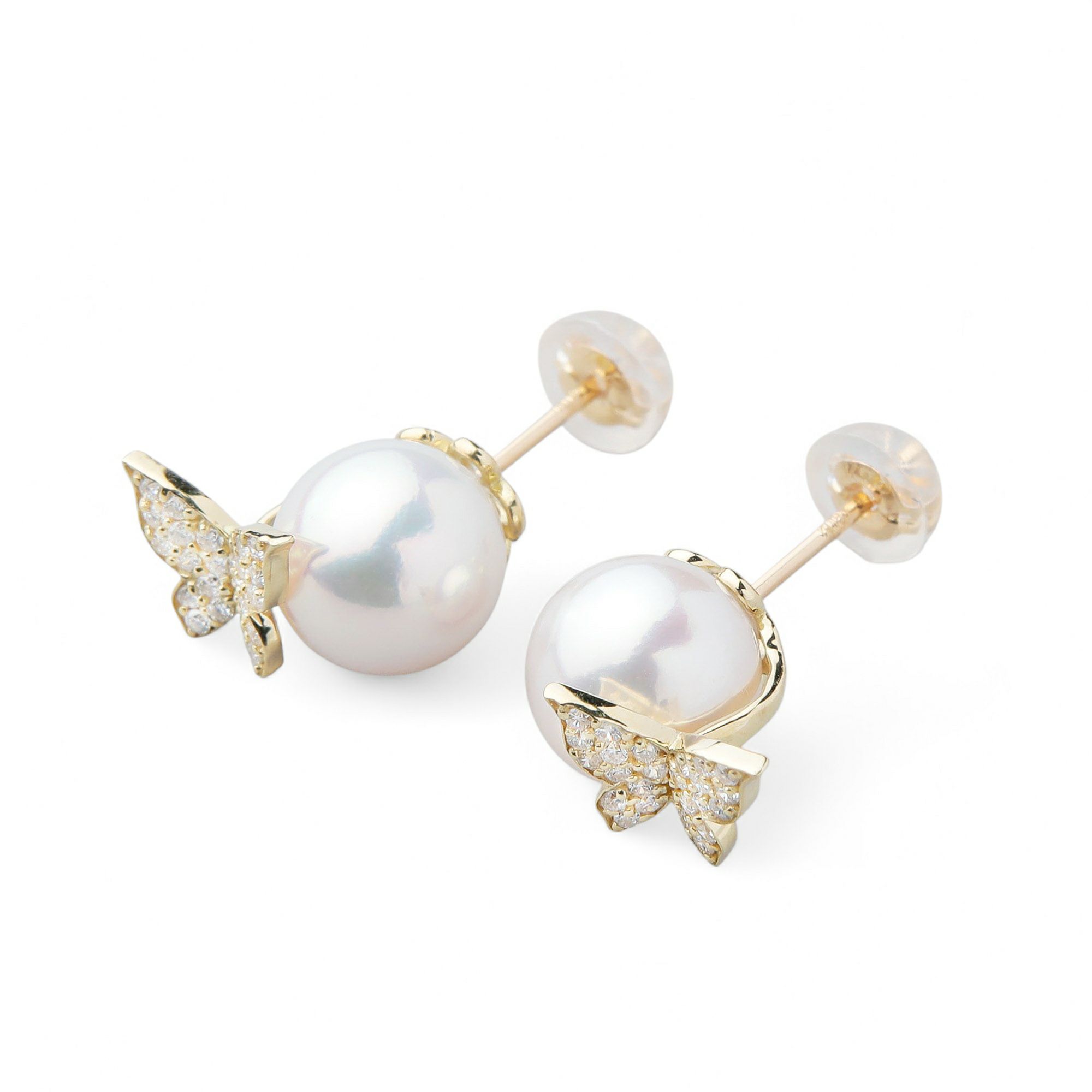 あこや真珠 蝶 ピアス7.5-8.0mm K18YG