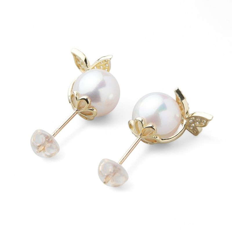 あこや真珠 蝶 ピアス7.5-8.0mm K18YG