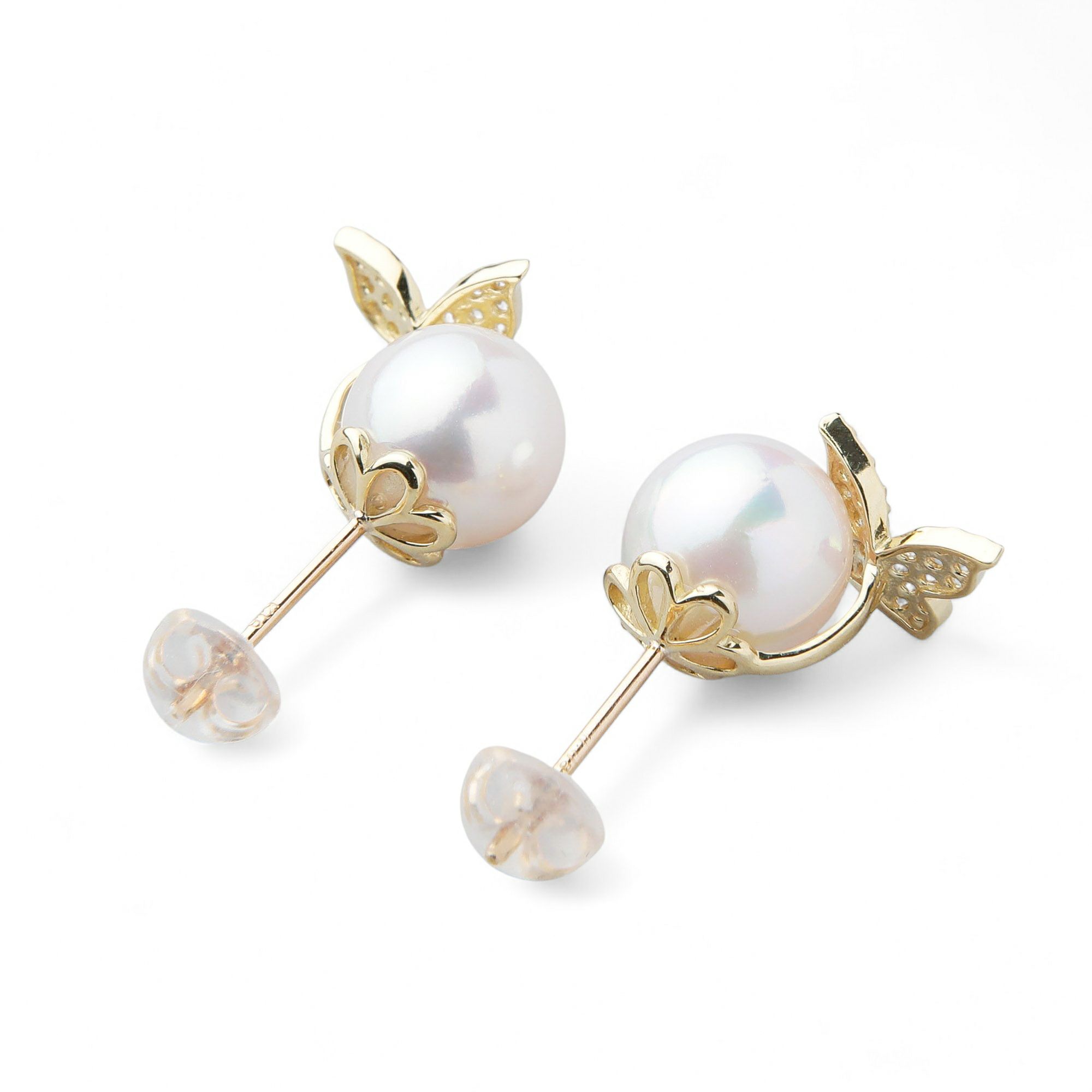 あこや真珠 蝶 ピアス7.5-8.0mm K18YG