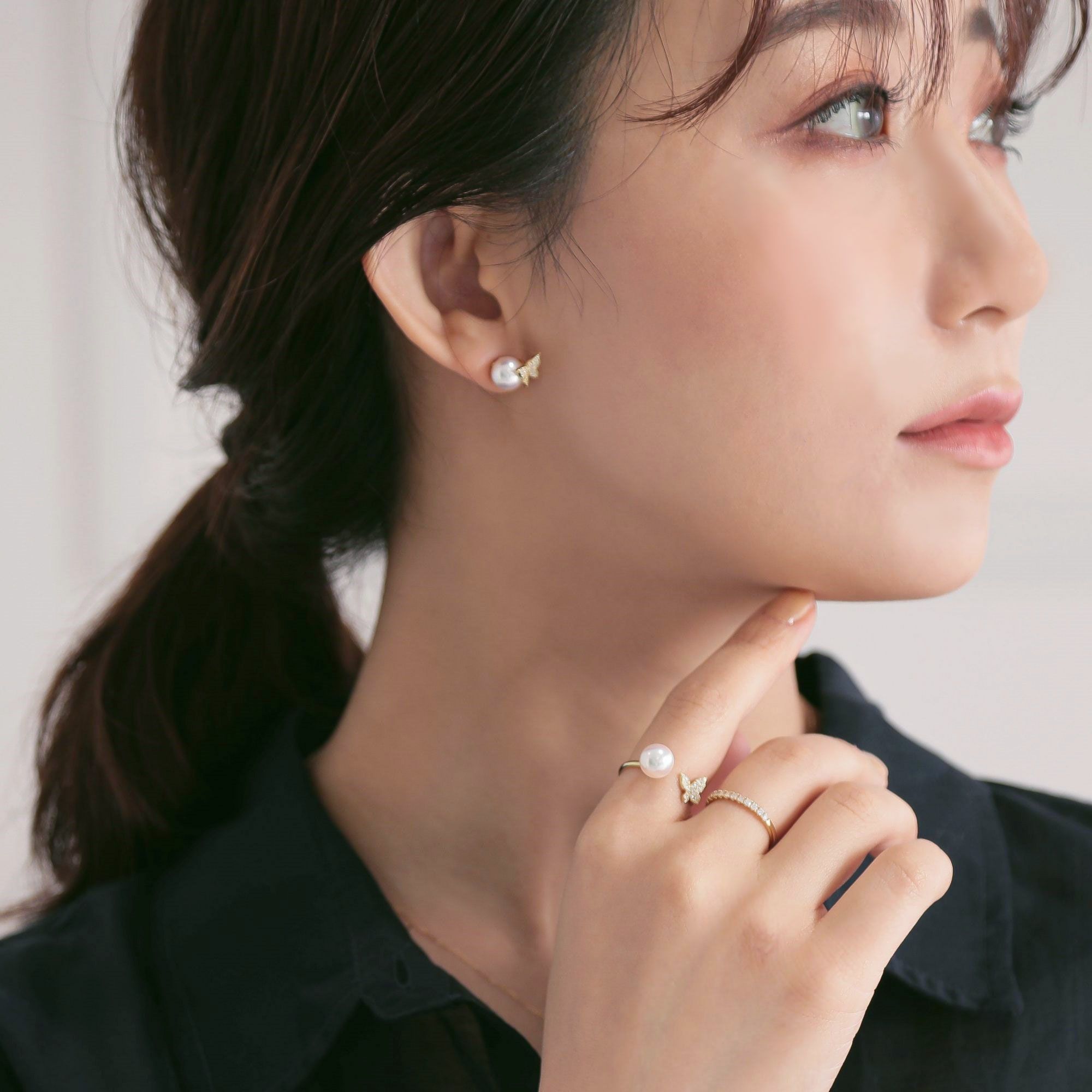 petit amie あこや真珠 蝶 ピアス 7.5-8.0mm K18YG | あこや真珠ピアス 