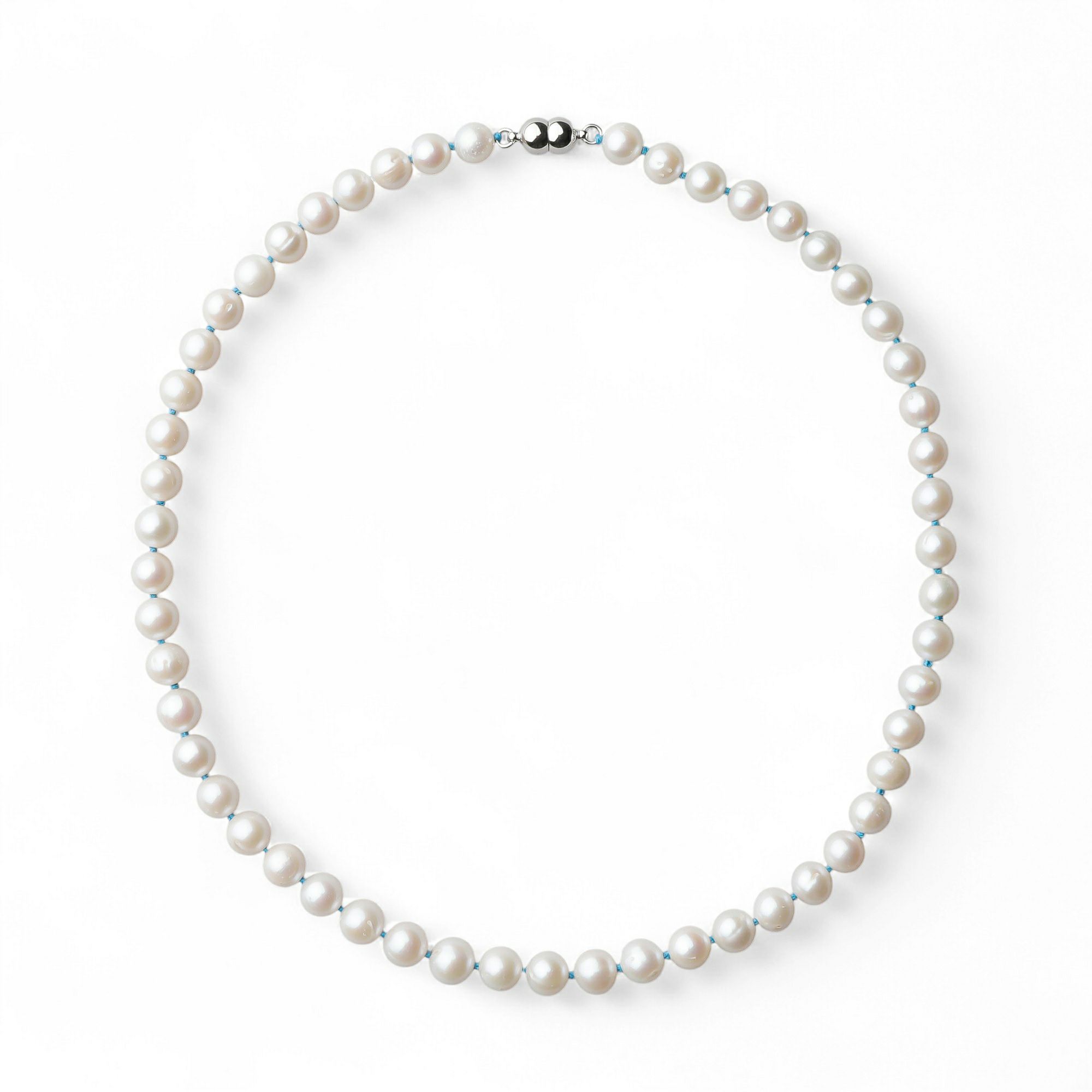 淡水真珠 カラーノットネックレス　7.5-8.0mm ブルー