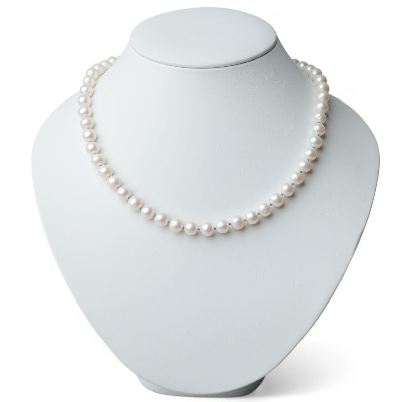 淡水真珠 カラーノットネックレス　7.5-8.0mm ブルー