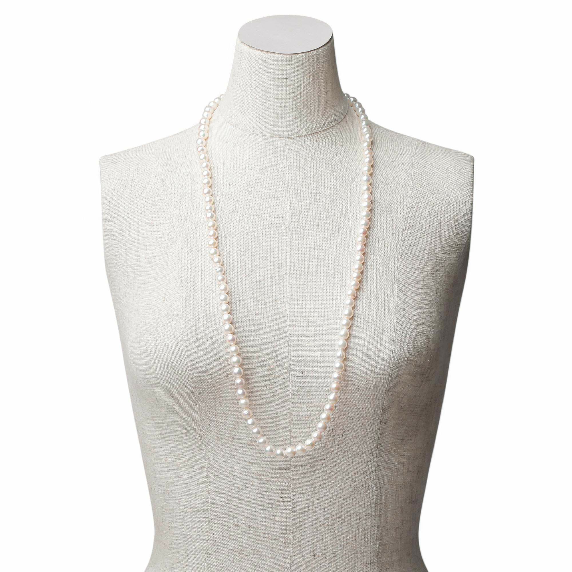 あこや真珠 ロングネックレス7.5-8.0mm バロック 80cm