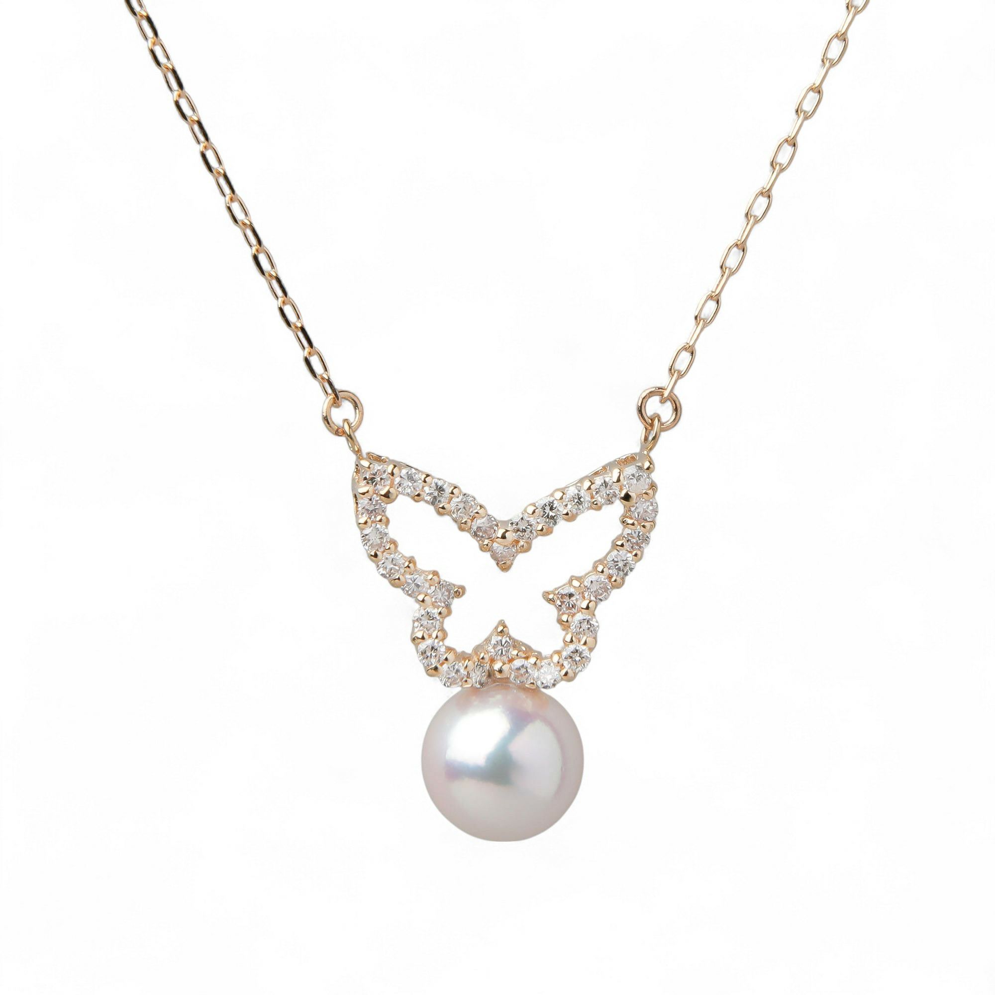 あこや真珠 蝶 ペンダント7.5-8.0mm K18YG