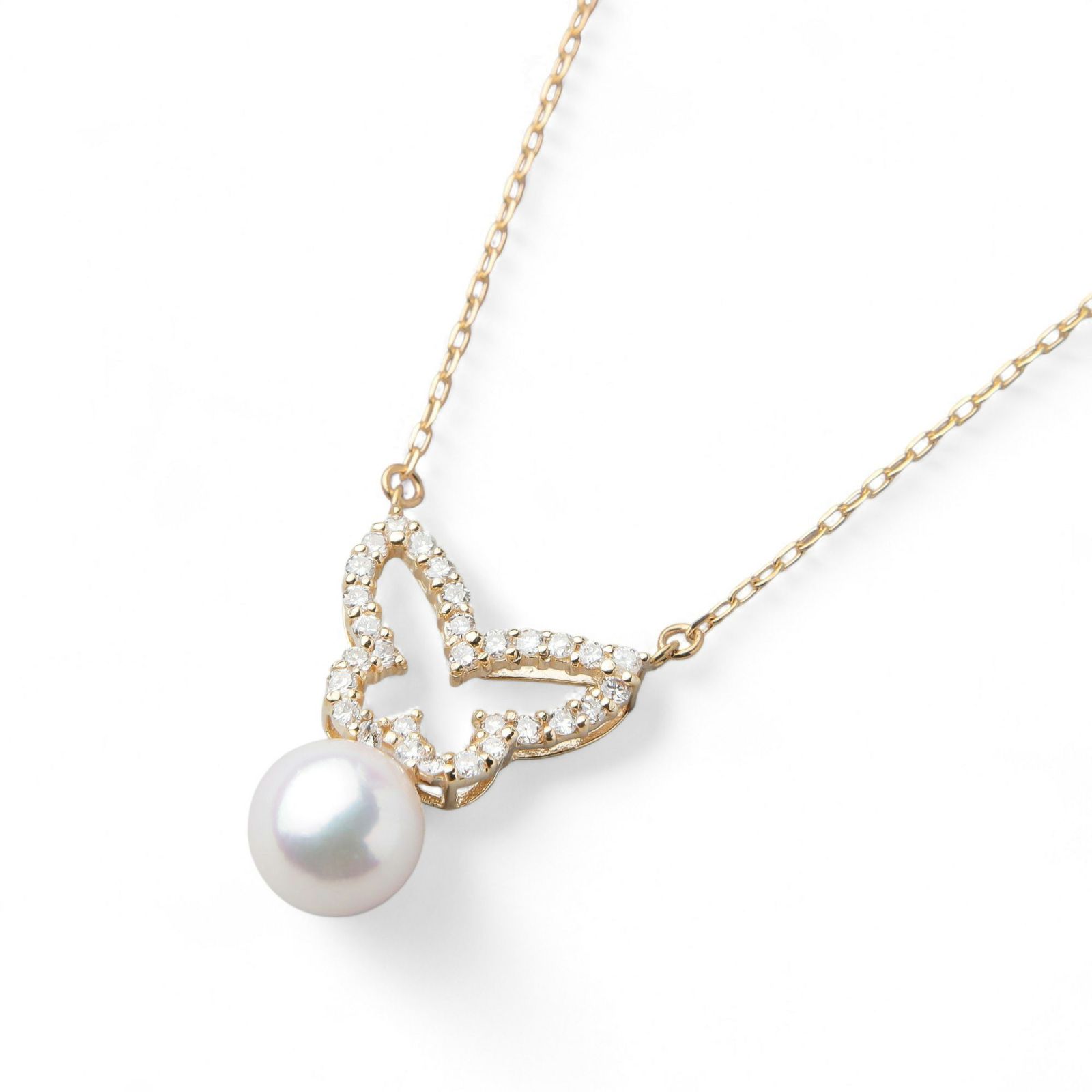 あこや真珠 蝶 ペンダント7.5-8.0mm K18YG