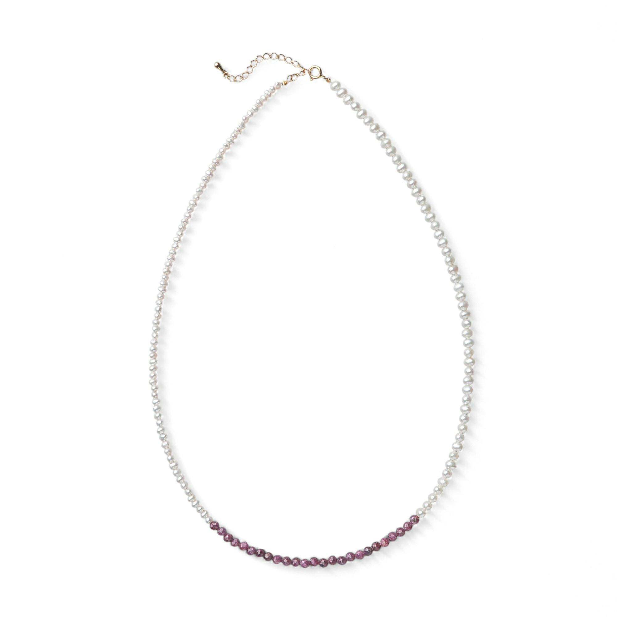 淡水真珠×ルビー ネックレス　2.5-5.0mm ミックス