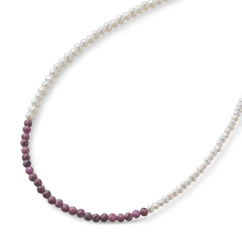 淡水真珠×ルビー ネックレス　2.5-5.0mm ミックス