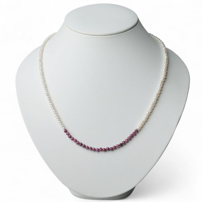淡水真珠×ルビー ネックレス　2.5-5.0mm ミックス