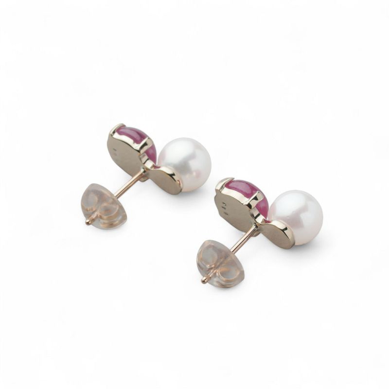 あこや真珠×スタールビー ピアス5.5-6.0mm/6mmUP K10YG