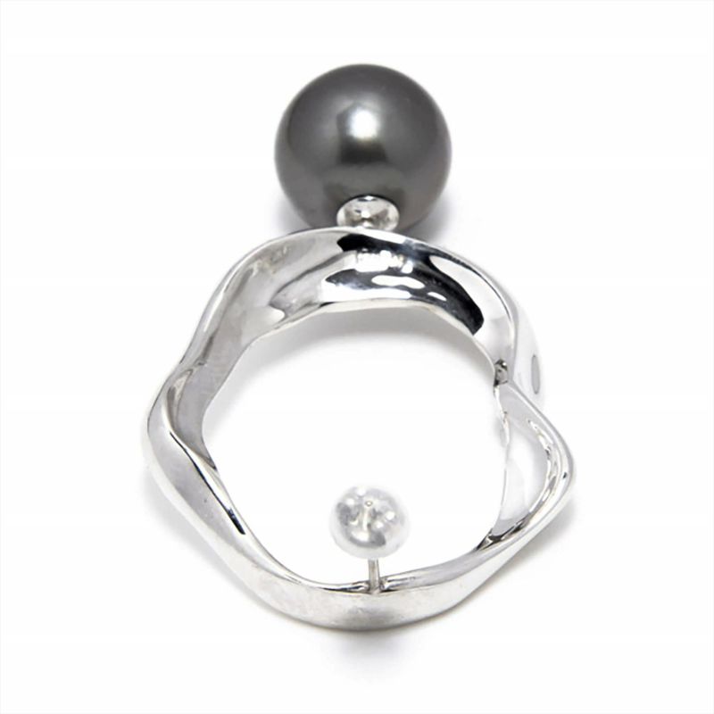 MARLENA タヒチ黒蝶真珠 ピアス (片耳)　11mmUP K18WG/SIILVER925 ウェーブ/アウトサイド