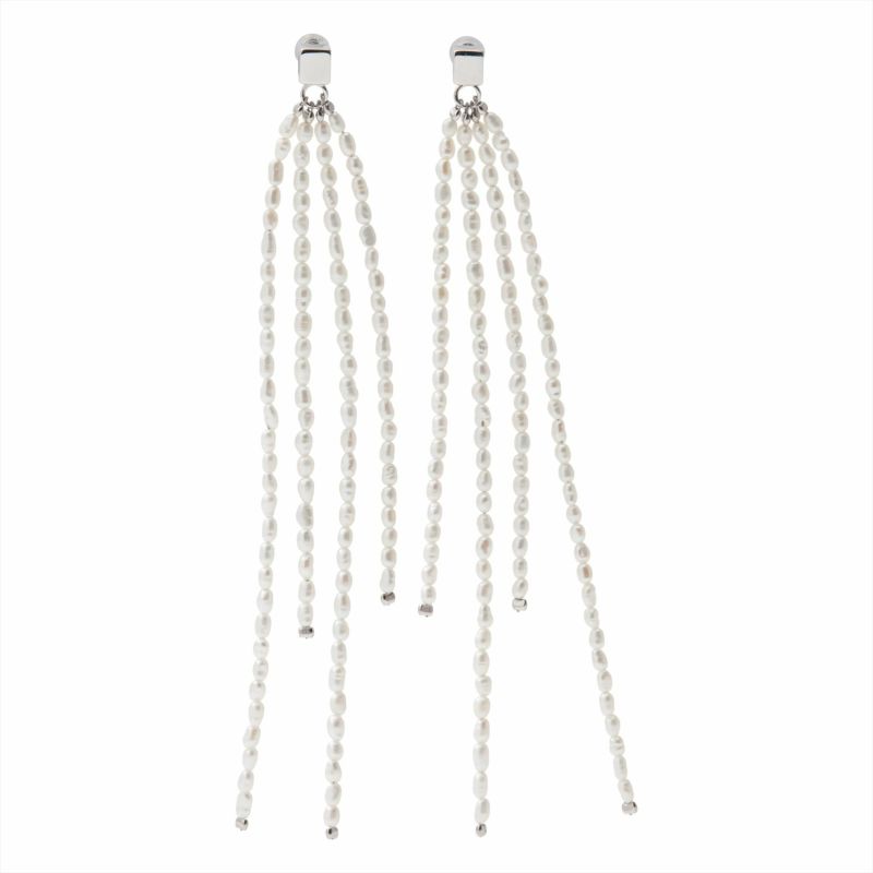 MARLENA 淡水真珠 ピアス 2.0-2.5mm K18WG/SILVER925  キャレ/フリンジ