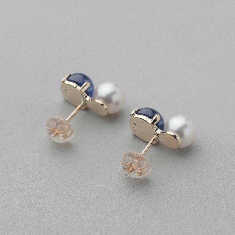 あこや真珠×サファイア ピアス　5.5-6.0mm/6mmUP K10YG