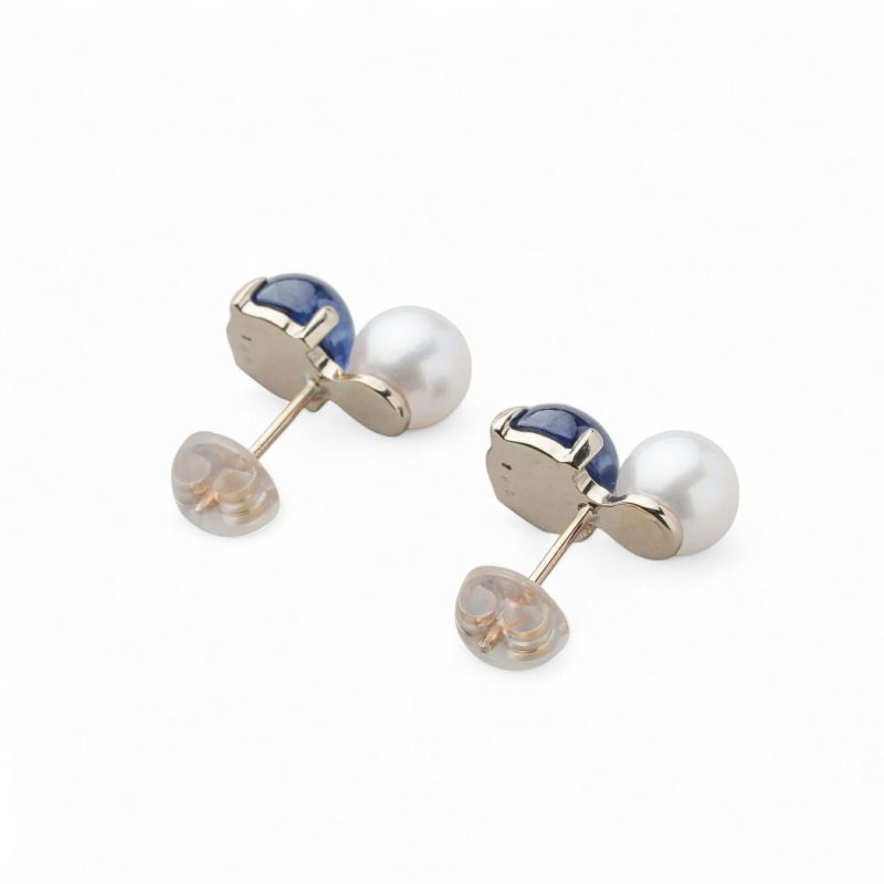 あこや真珠×サファイア ピアス　5.5-6.0mm/6mmUP K10YG