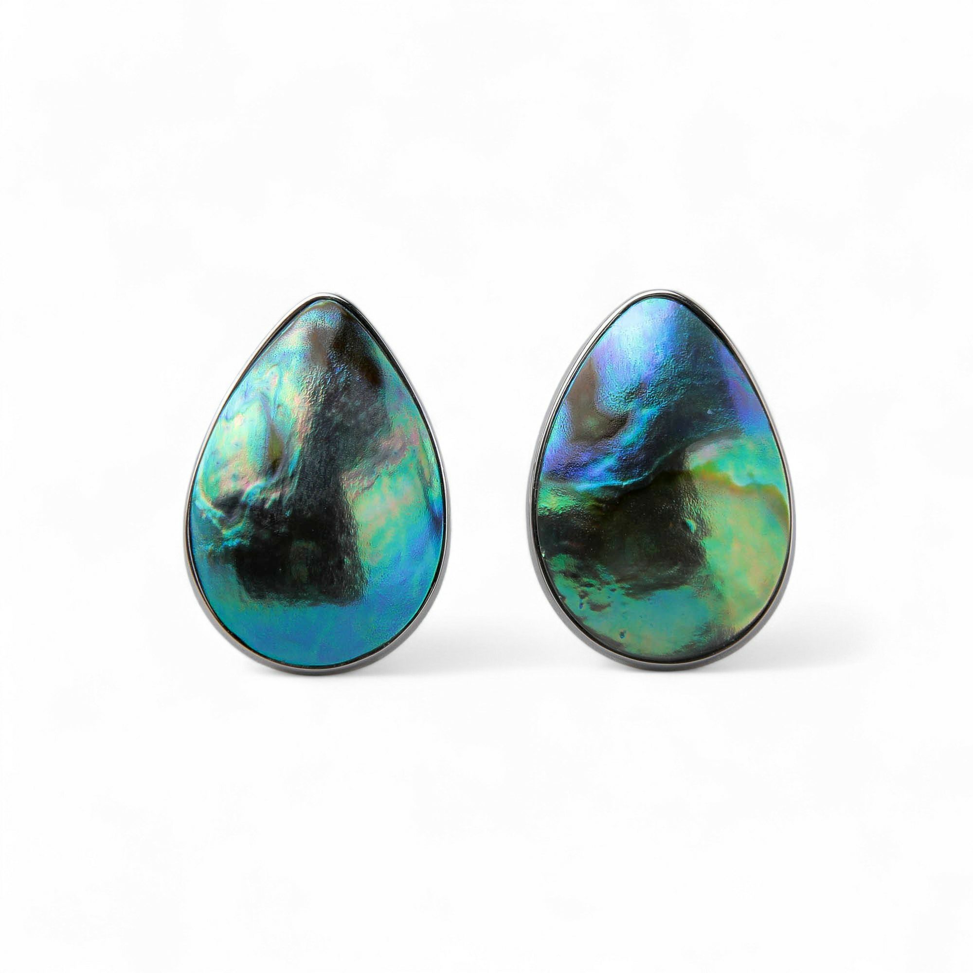 Abalone アワビ真珠 ピアス12mmUP K18WG ペアシェイプ