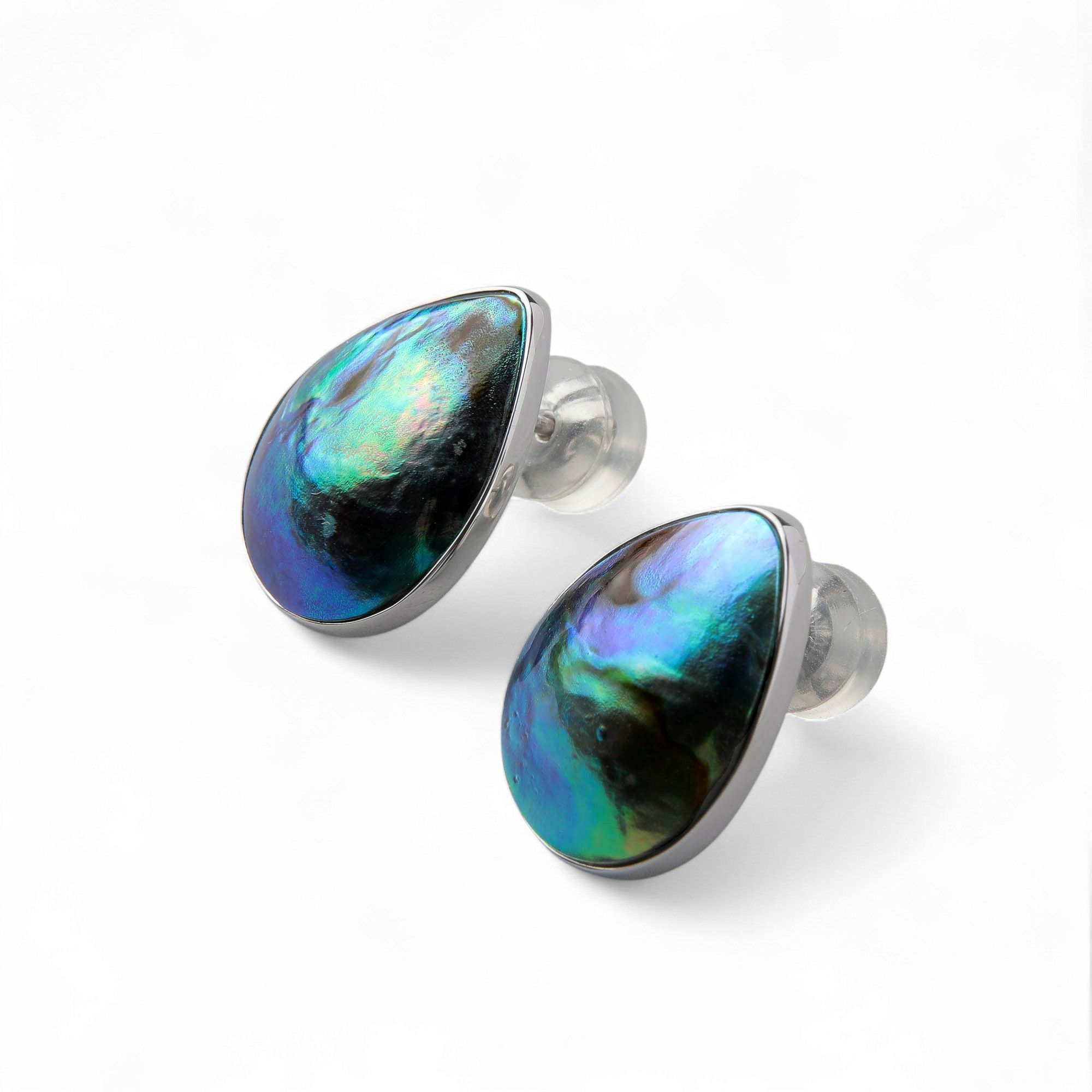 Abalone アワビ真珠 ピアス12mmUP K18WG ペアシェイプ