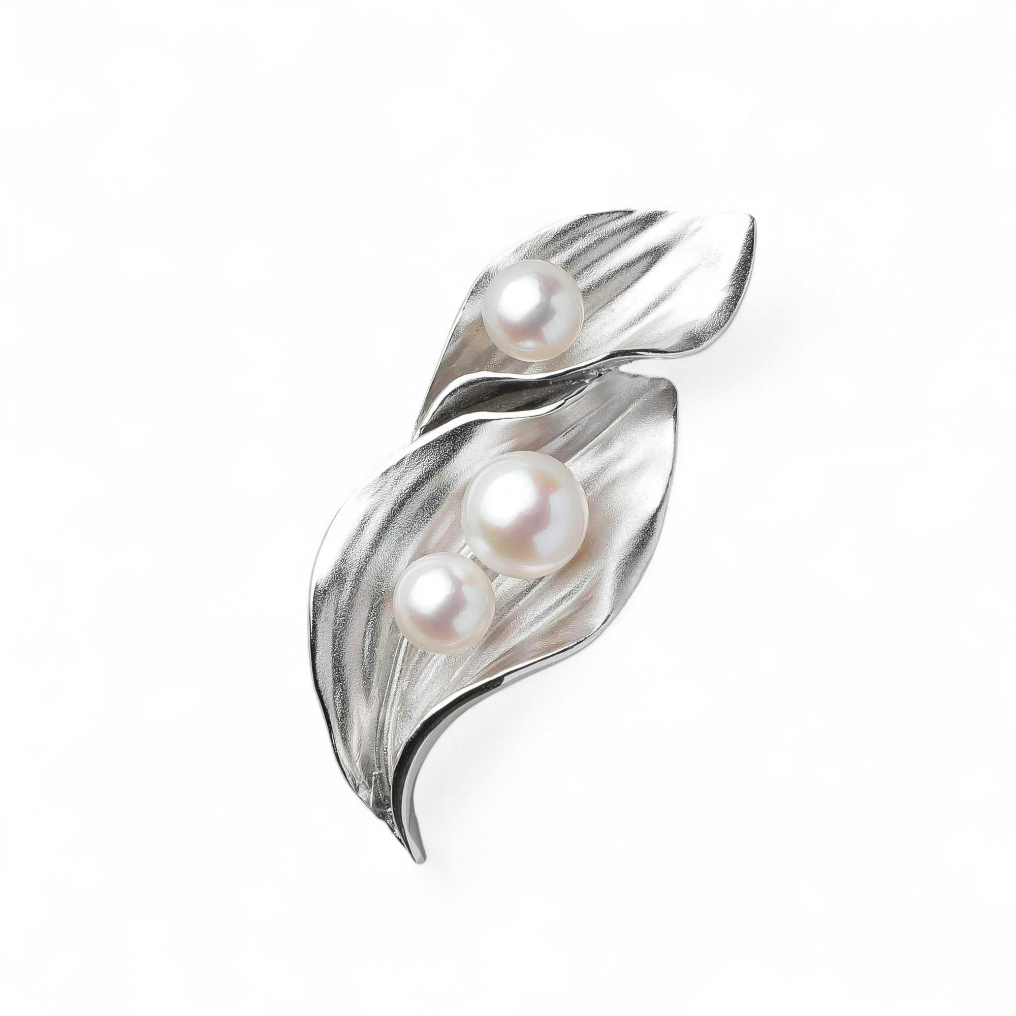 あこや真珠 ブローチ リーフ6.0-8.0mm　SV925