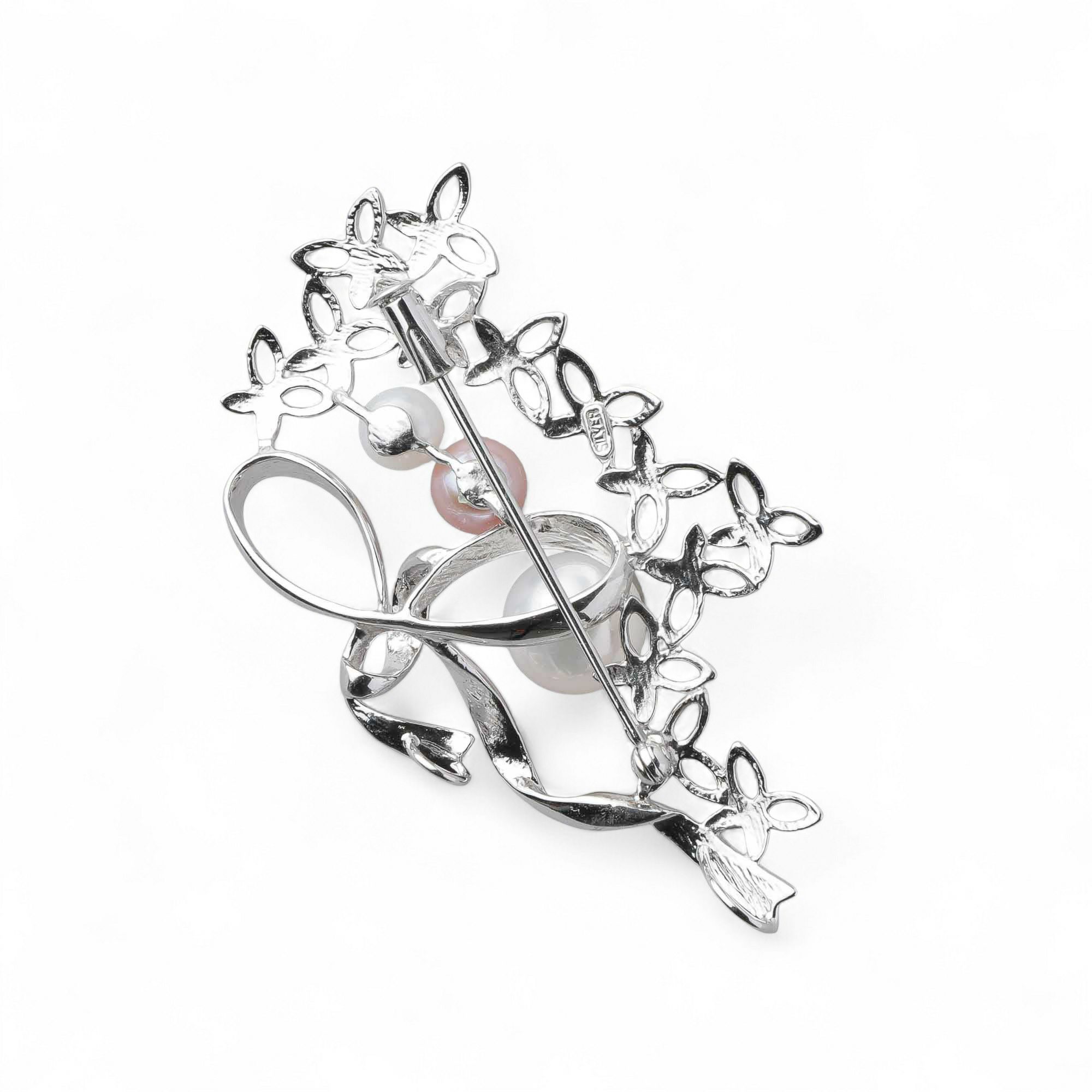 淡水真珠 ブローチ 蝶×リボン　5.0-9.0mm　SV925